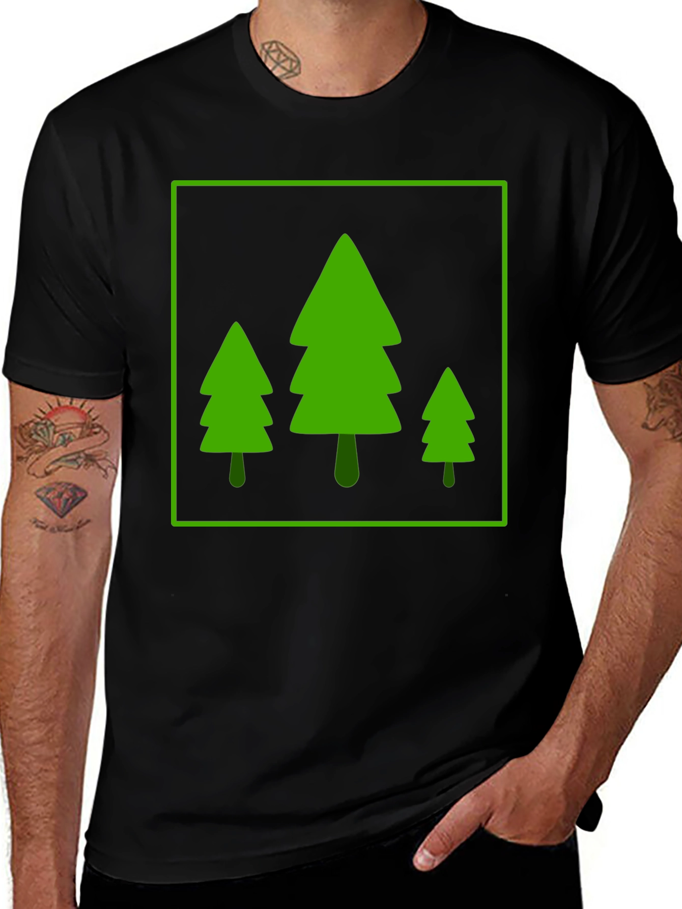 Trendy Forest Trees Graphic Tee - Black
