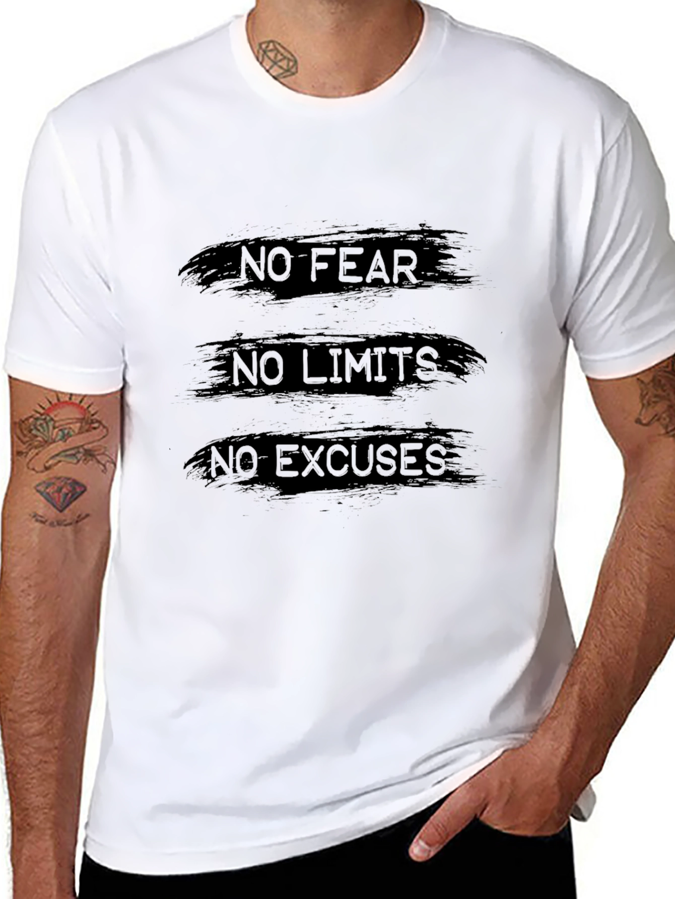Motivational Black Tee: No Fear No Limits No Excuses