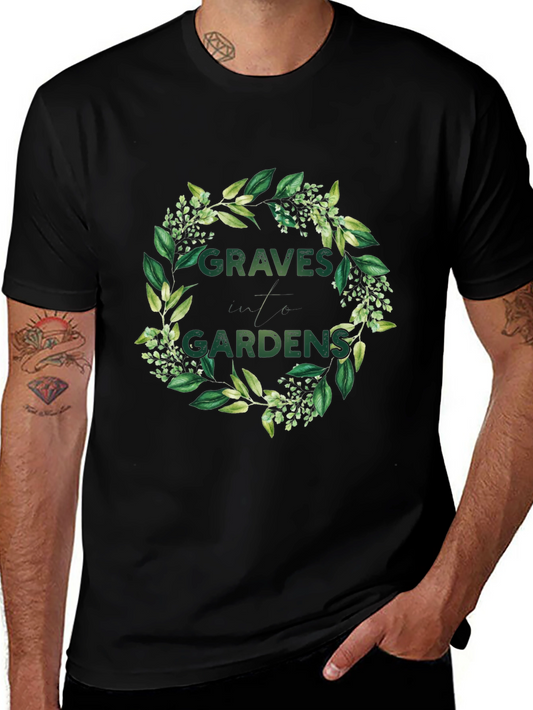 Graves & Gardens Floral Wreath Black T-Shirt
