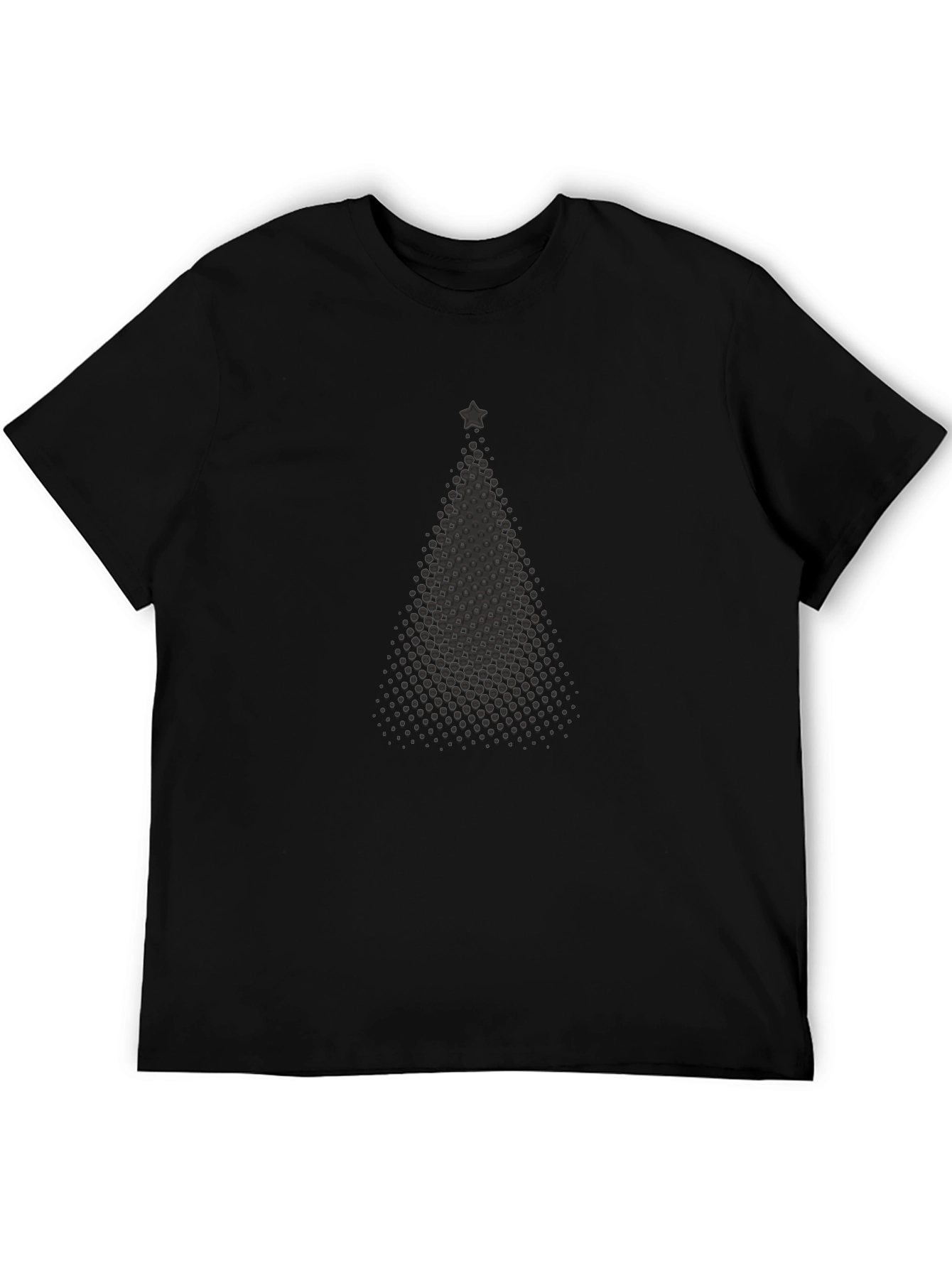 Festive Christmas Tree Dot Pattern Black T-Shirt