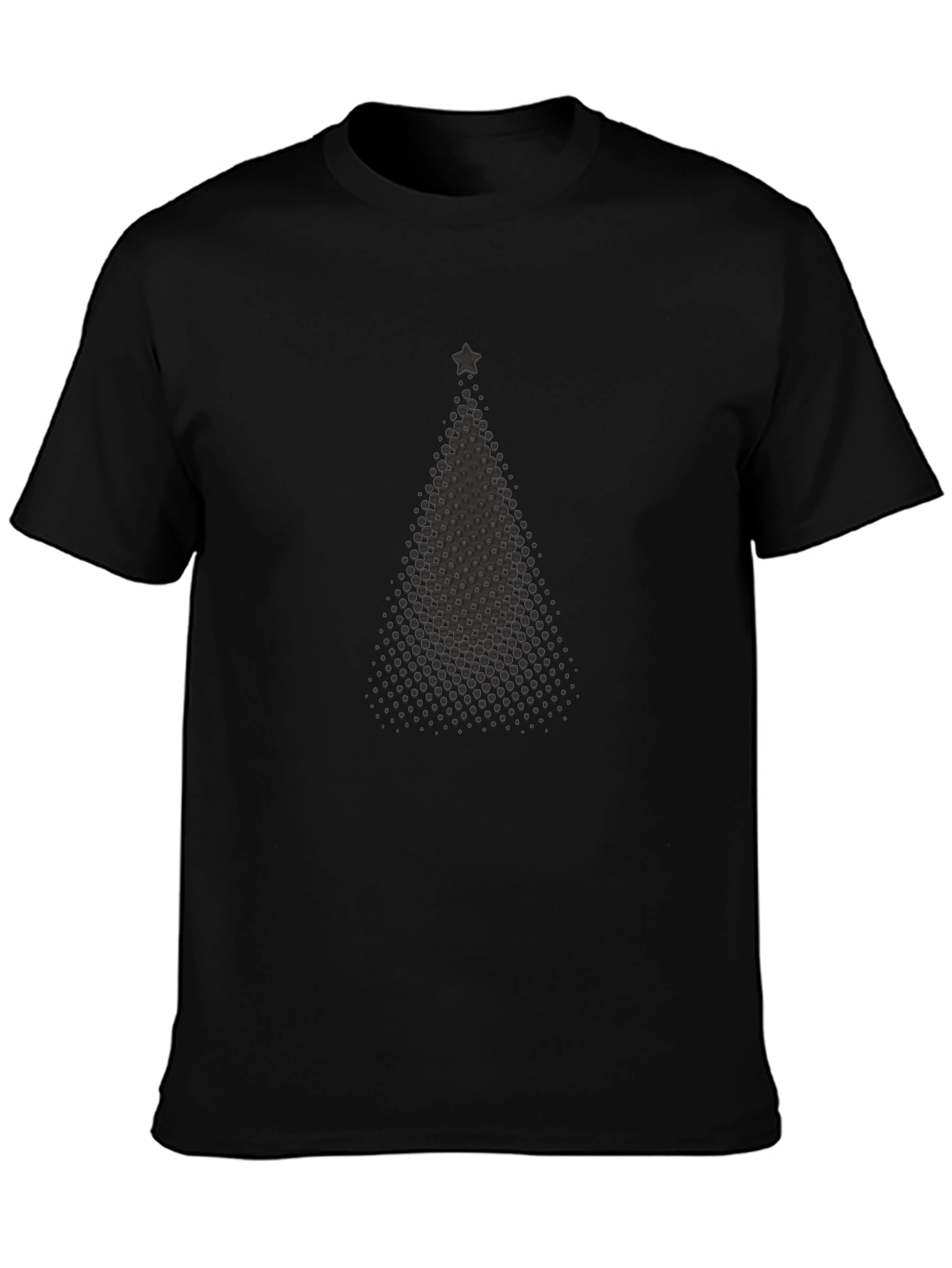 Festive Christmas Tree Dot Pattern Black T-Shirt