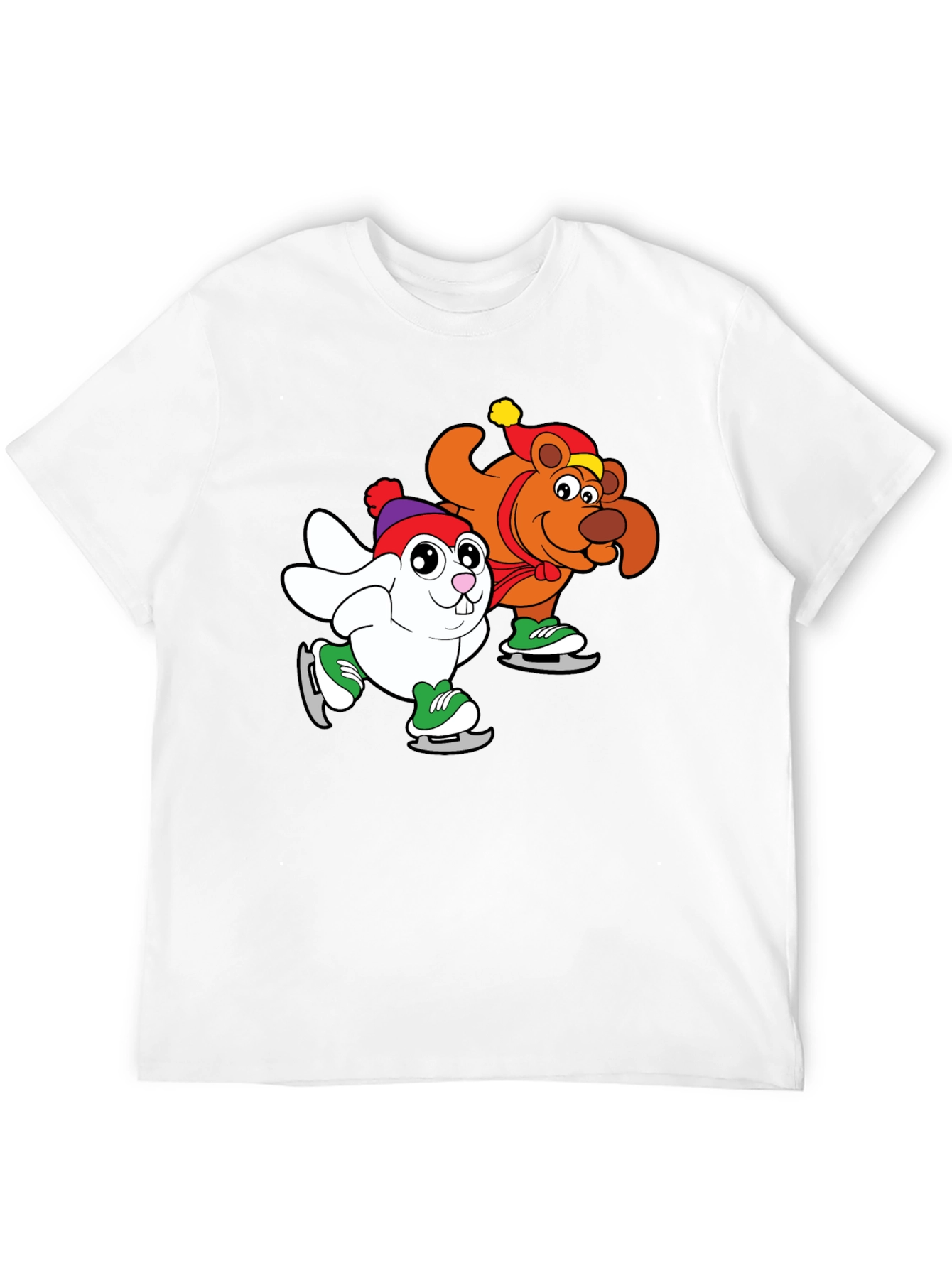 Cartoon Ice Skating Animals Black T-Shirt