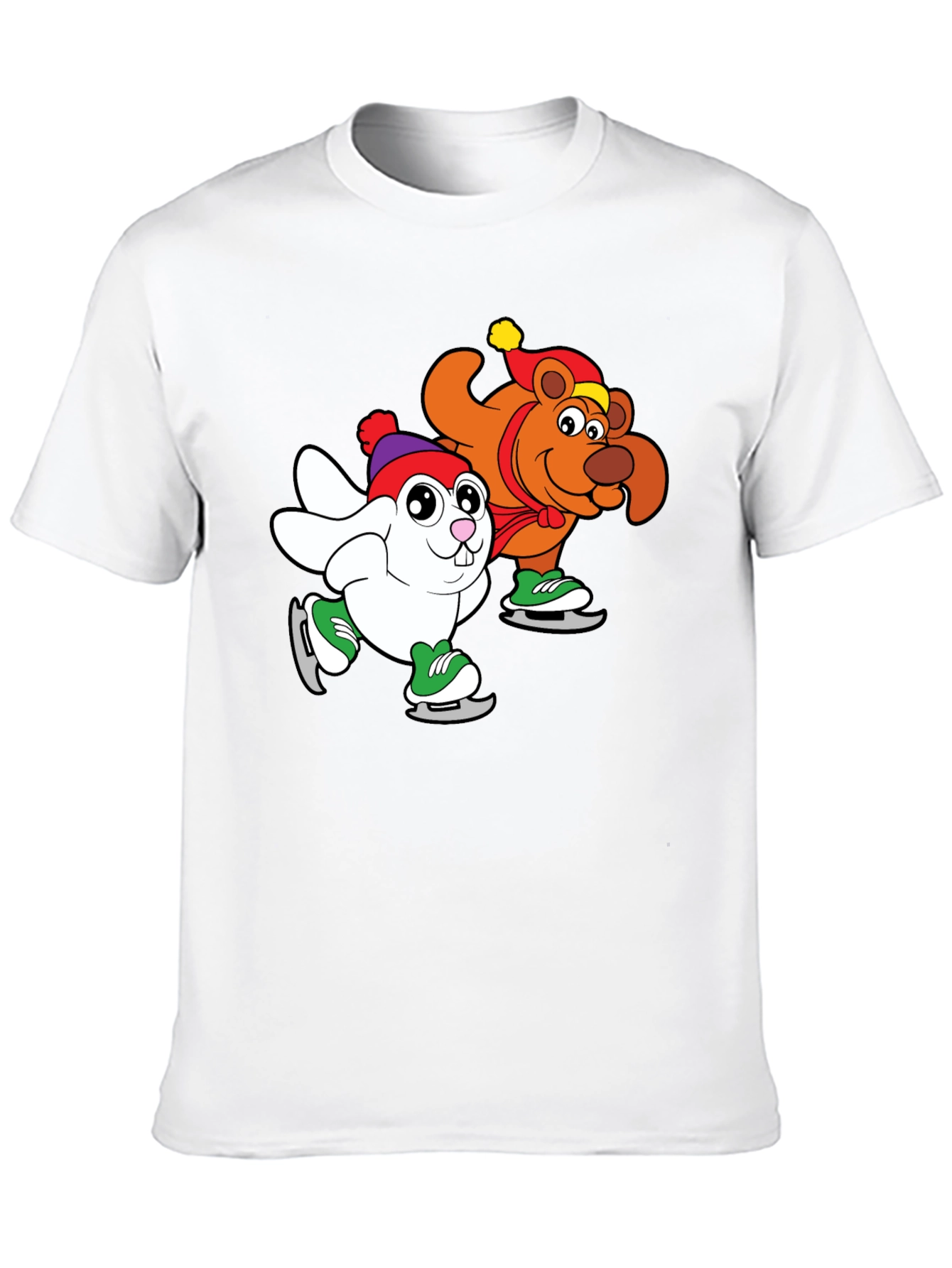 Cartoon Ice Skating Animals Black T-Shirt