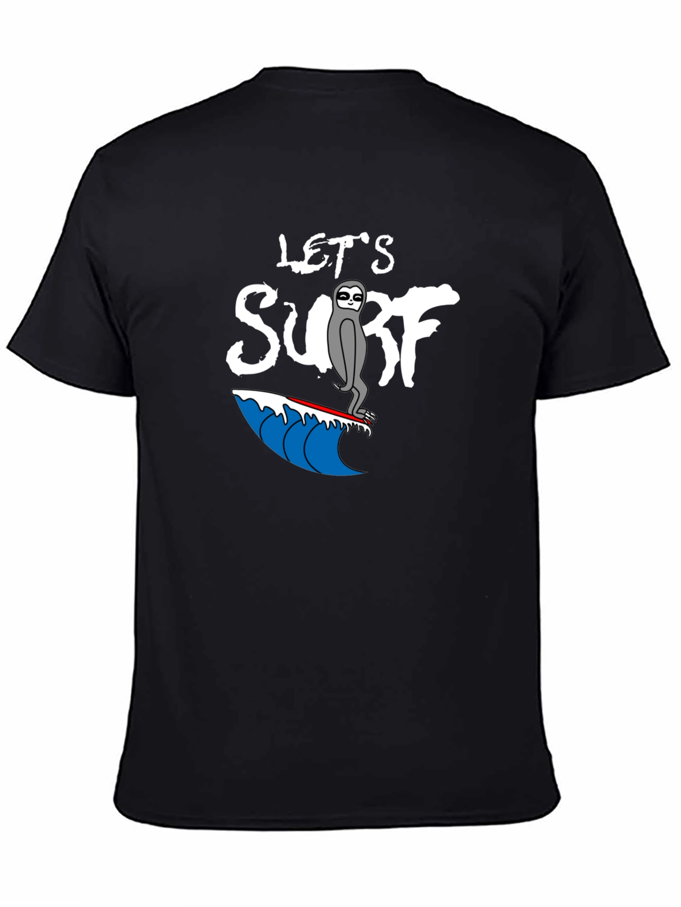 Lets Surf Sloth T-Shirt - Black Graphic Tee