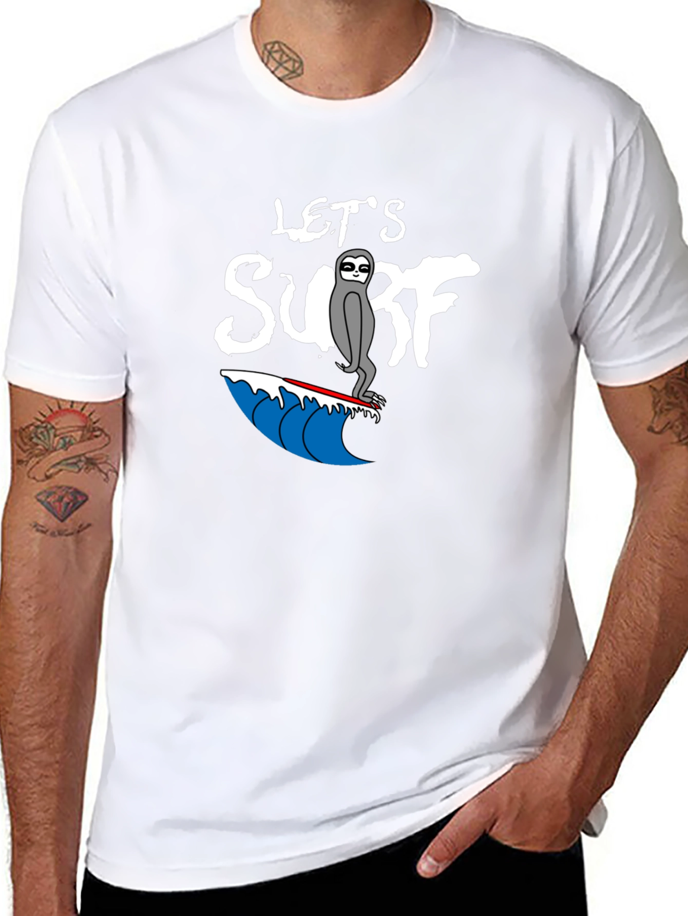 Lets Surf Sloth T-Shirt - Black Graphic Tee