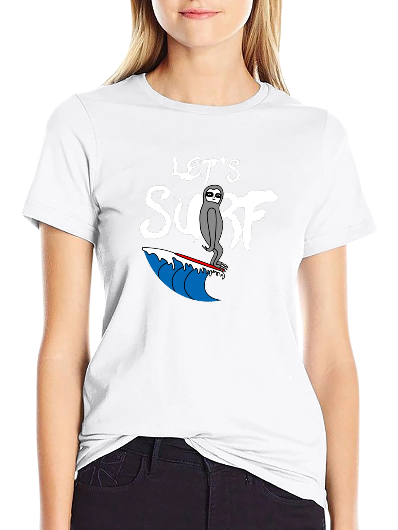 Lets Surf Sloth T-Shirt - Black Graphic Tee