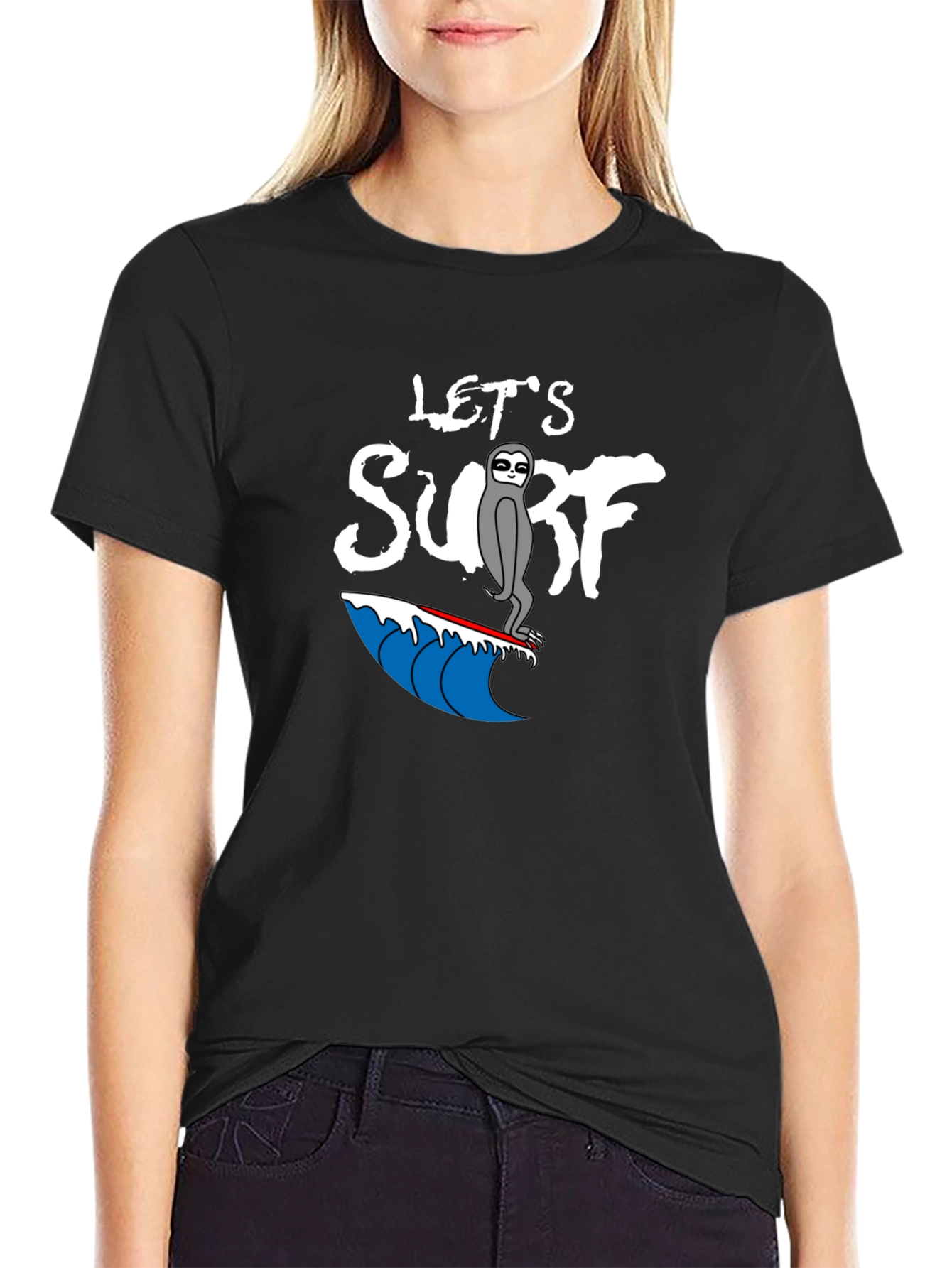 Lets Surf Sloth T-Shirt - Black Graphic Tee