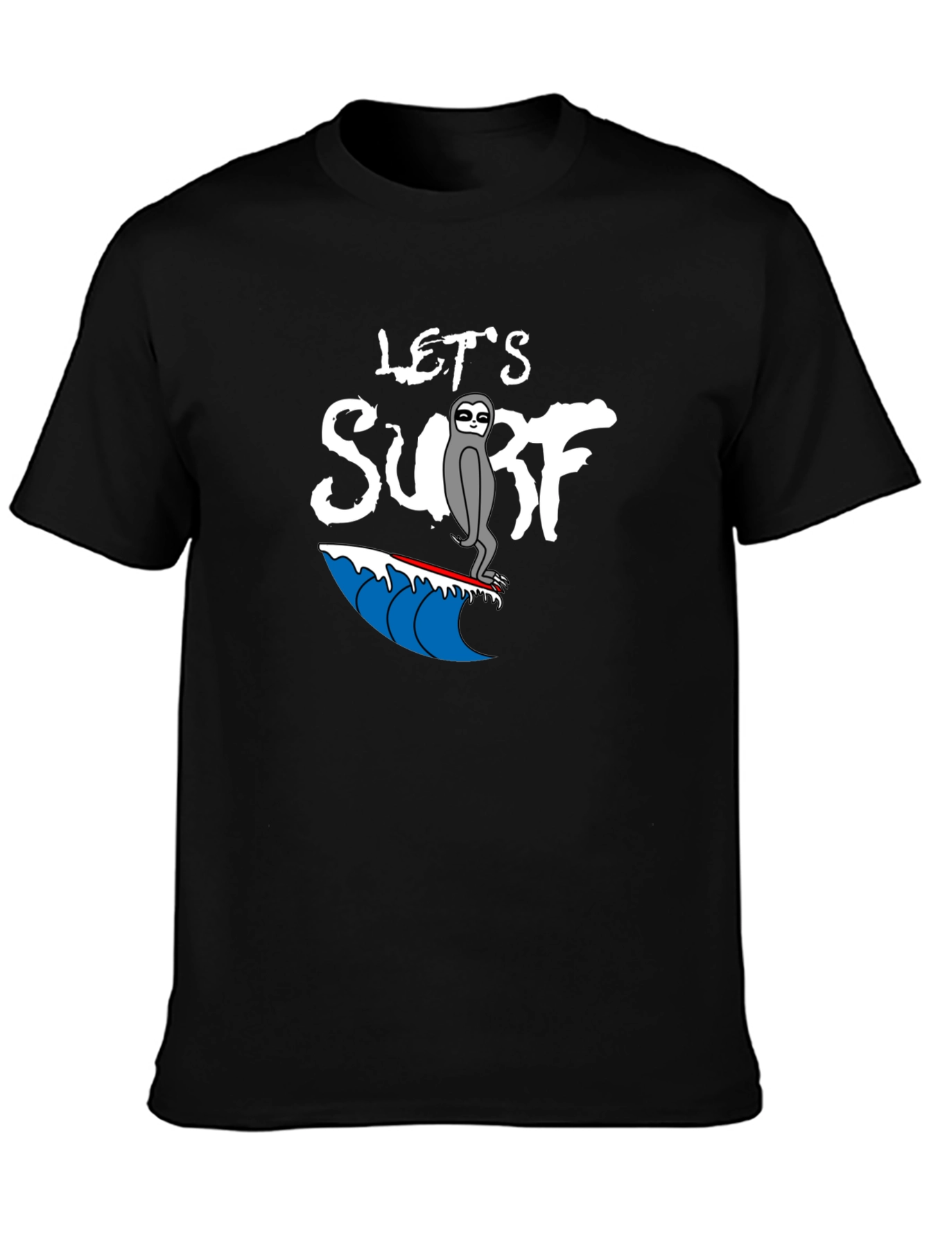 Lets Surf Sloth T-Shirt - Black Graphic Tee