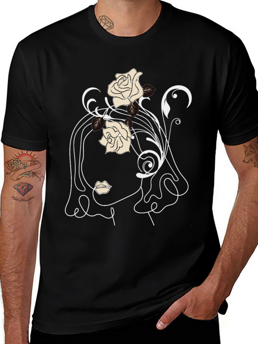 Abstract Rose Graphic Tee - Minimalist Black T-Shirt