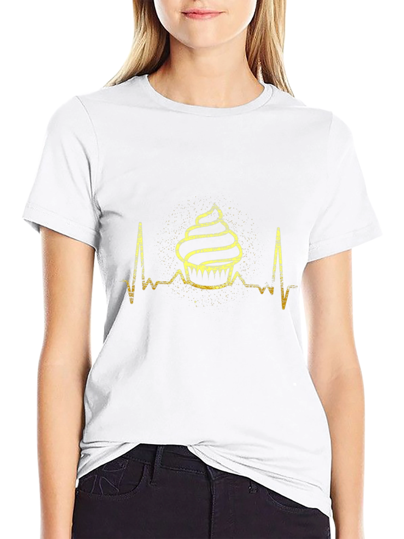 Cupcake Heartbeat T-Shirt - Black Cotton Tee