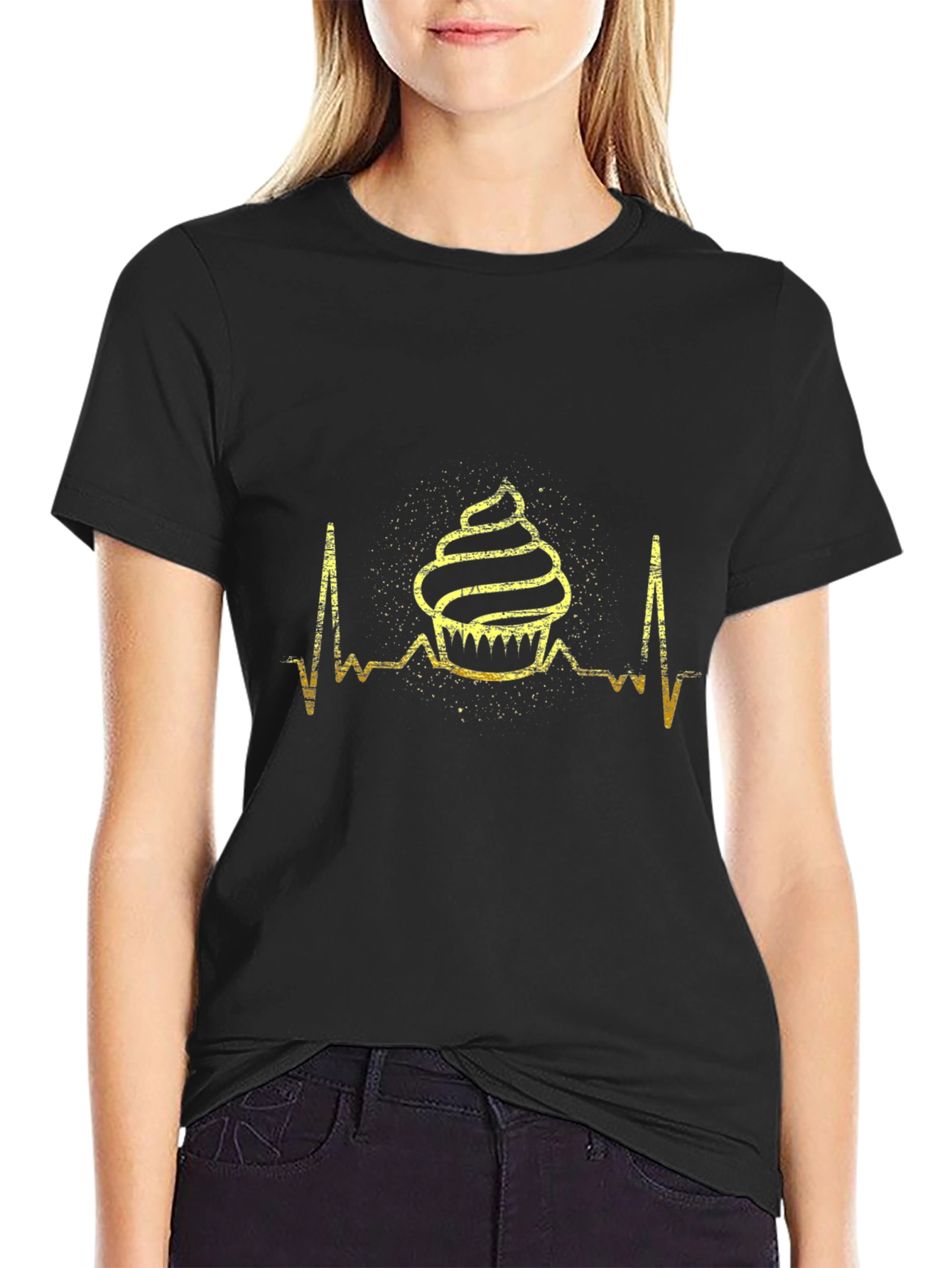 Cupcake Heartbeat T-Shirt - Black Cotton Tee