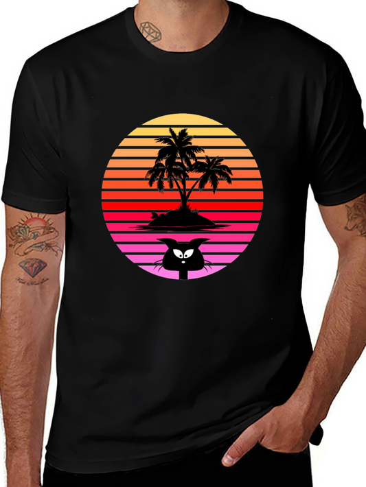 Retro Palm Tree Cat T-Shirt