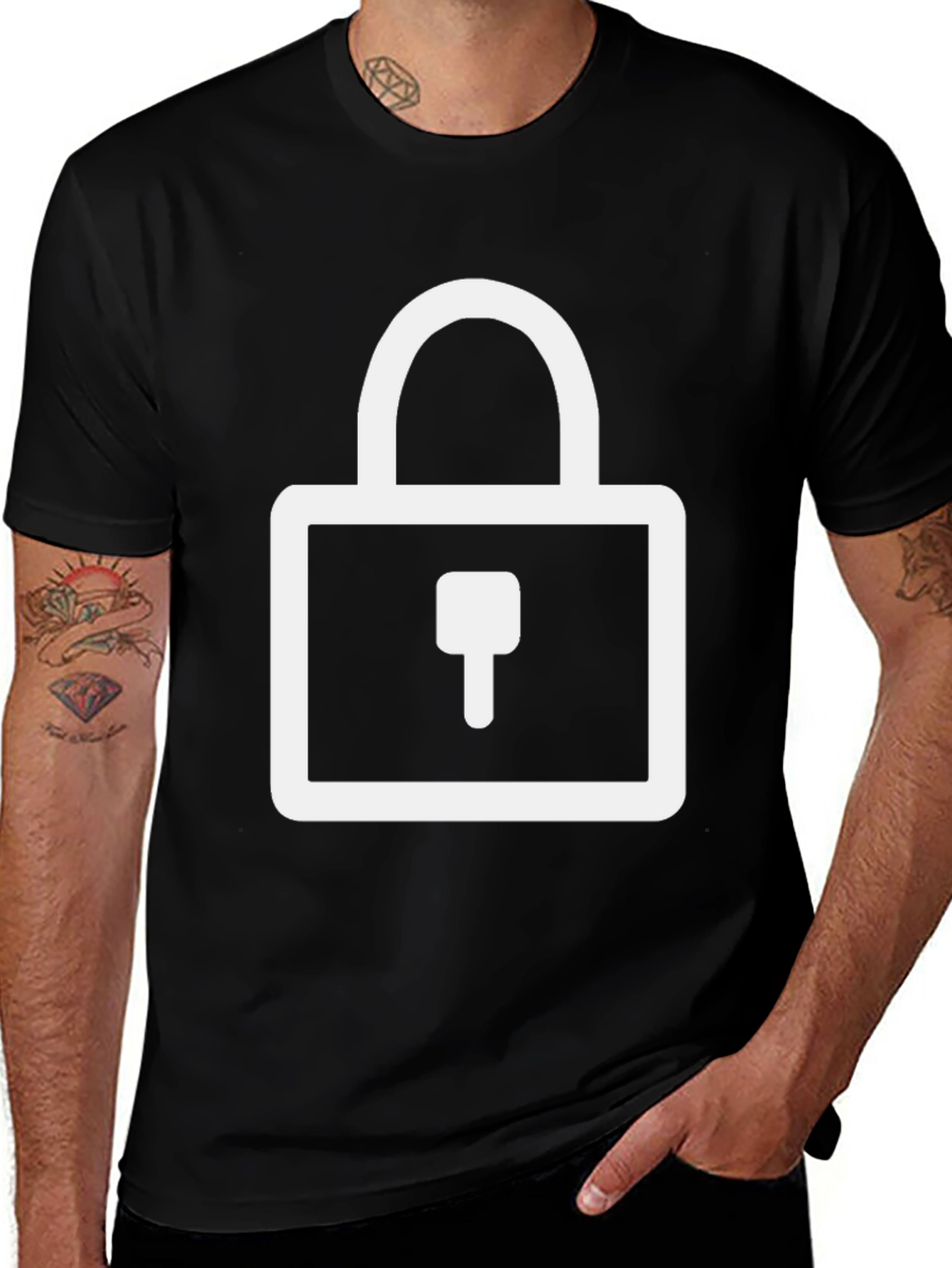 Modern Black T-Shirt with Padlock Graphic