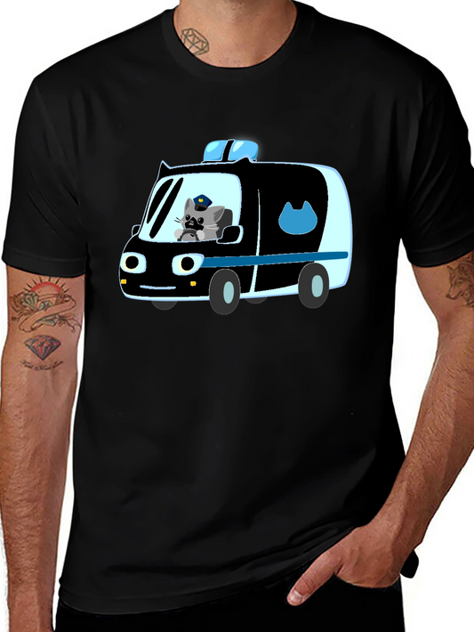 Cool Cat Police Car Graphic T-Shirt