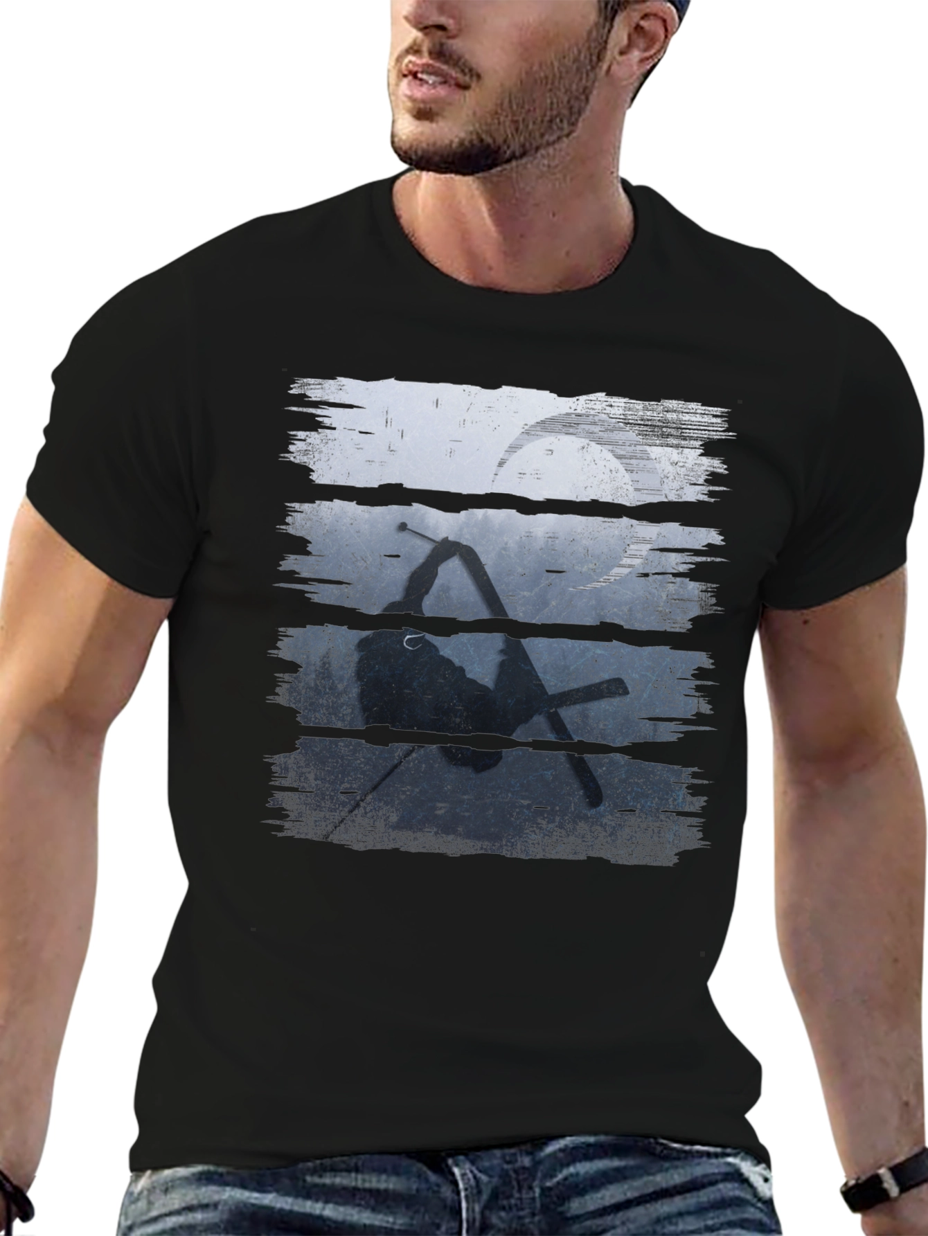 Skiing Silhouette Graphic Tee - Sporty Black T-Shirt