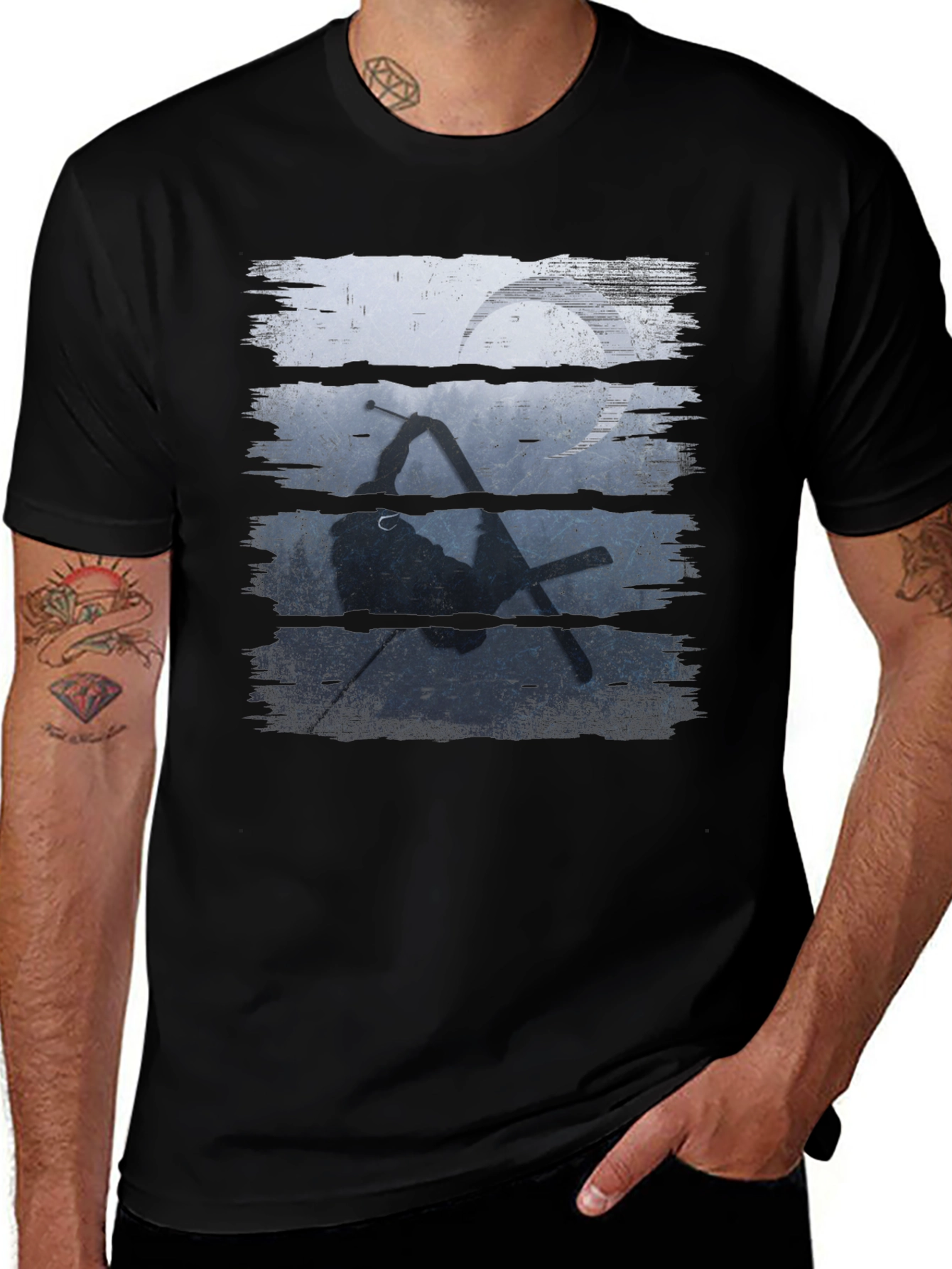 Skiing Silhouette Graphic Tee - Sporty Black T-Shirt
