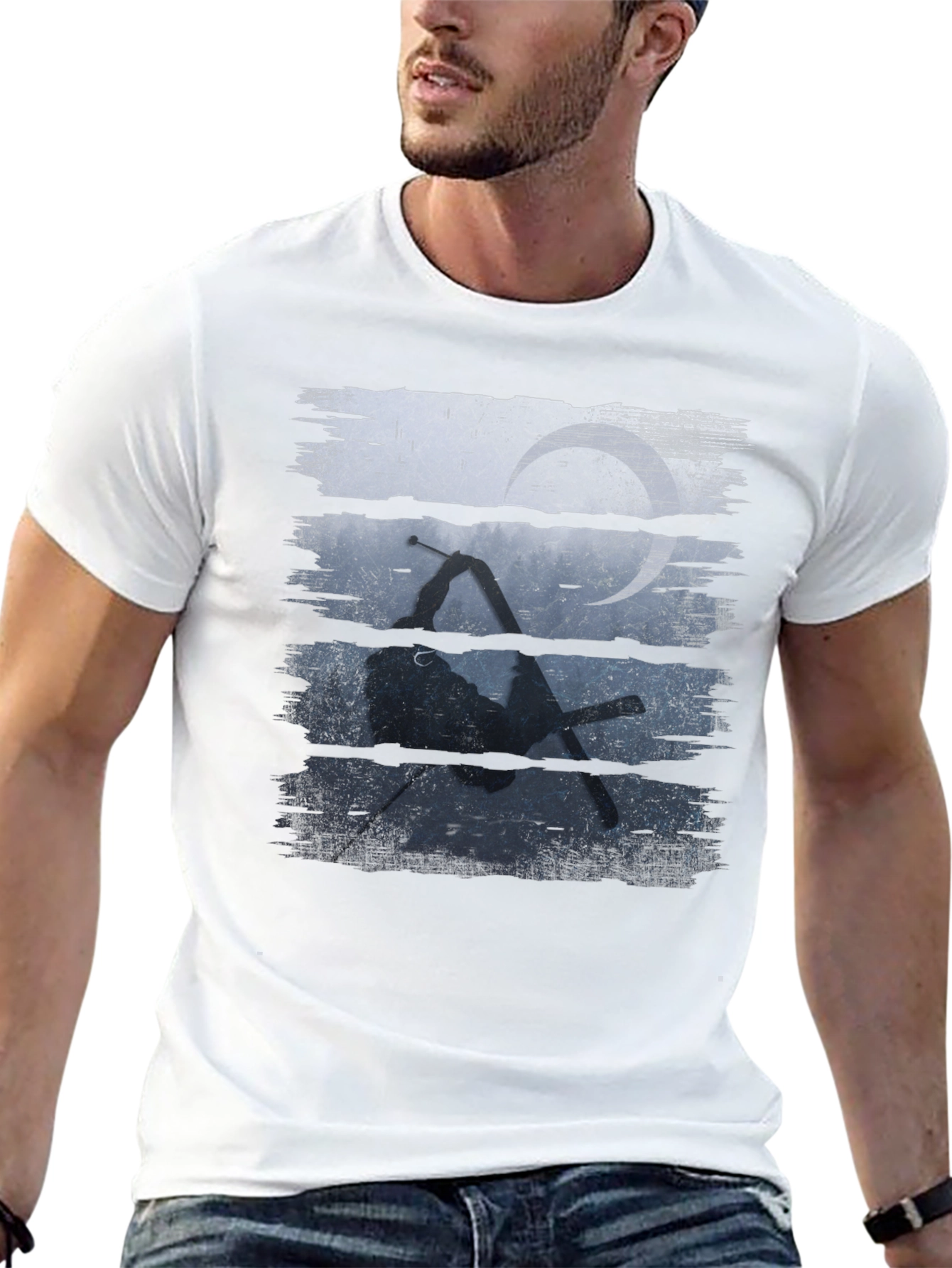 Skiing Silhouette Graphic Tee - Sporty Black T-Shirt