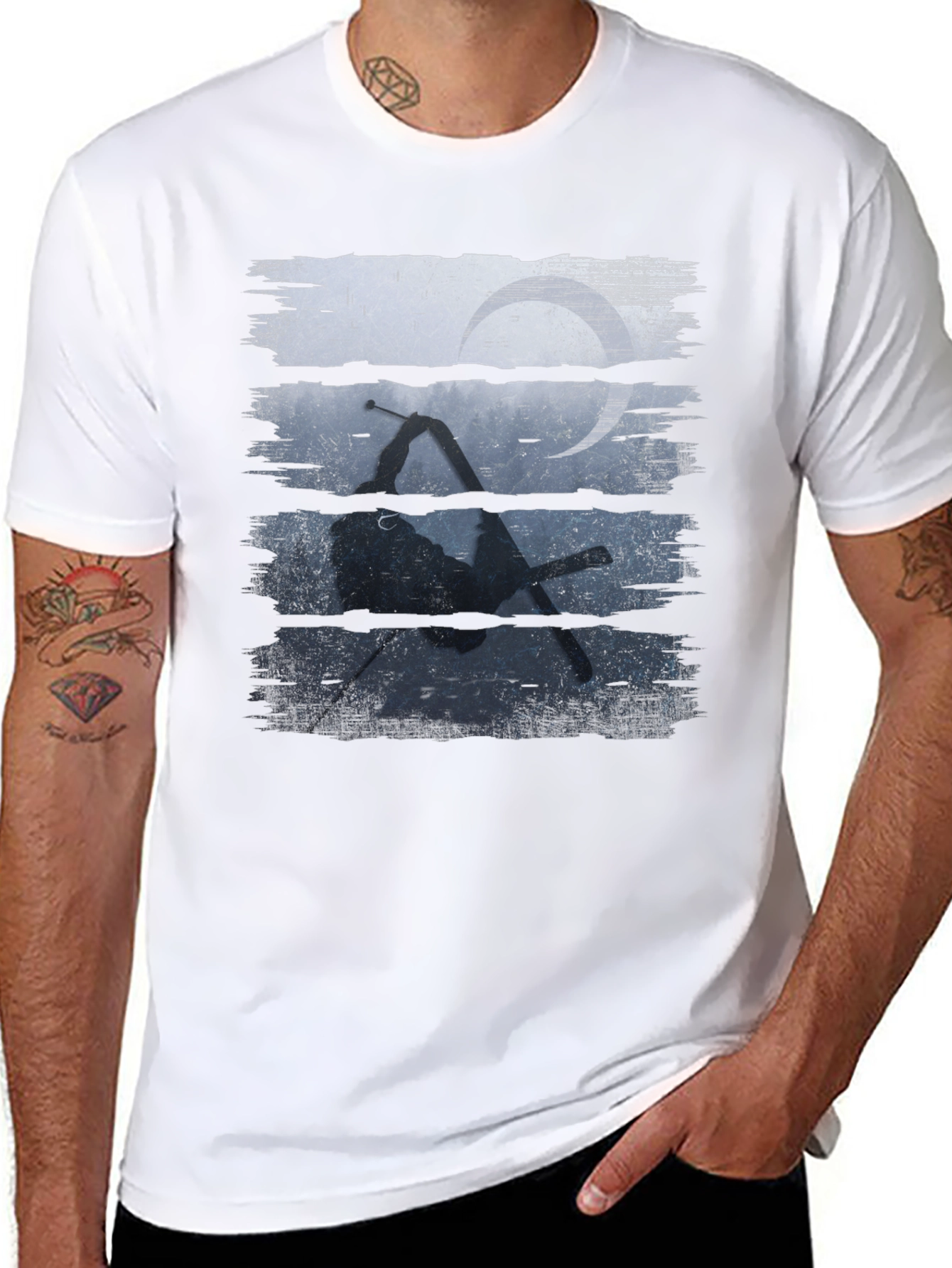 Skiing Silhouette Graphic Tee - Sporty Black T-Shirt