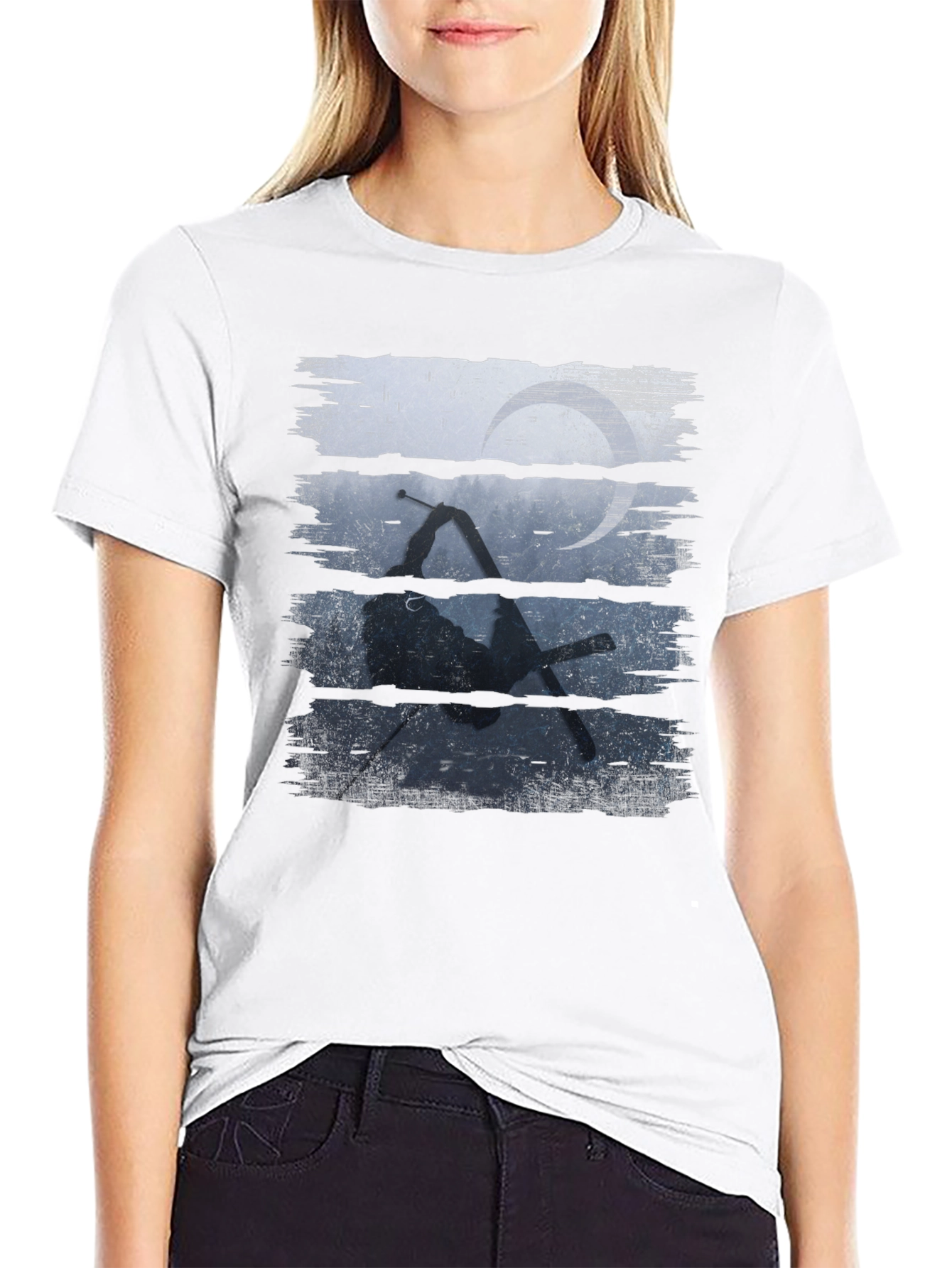 Skiing Silhouette Graphic Tee - Sporty Black T-Shirt