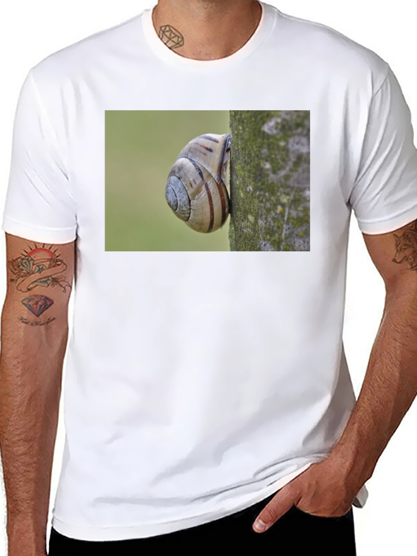 Snail on Tree Black T-Shirt
