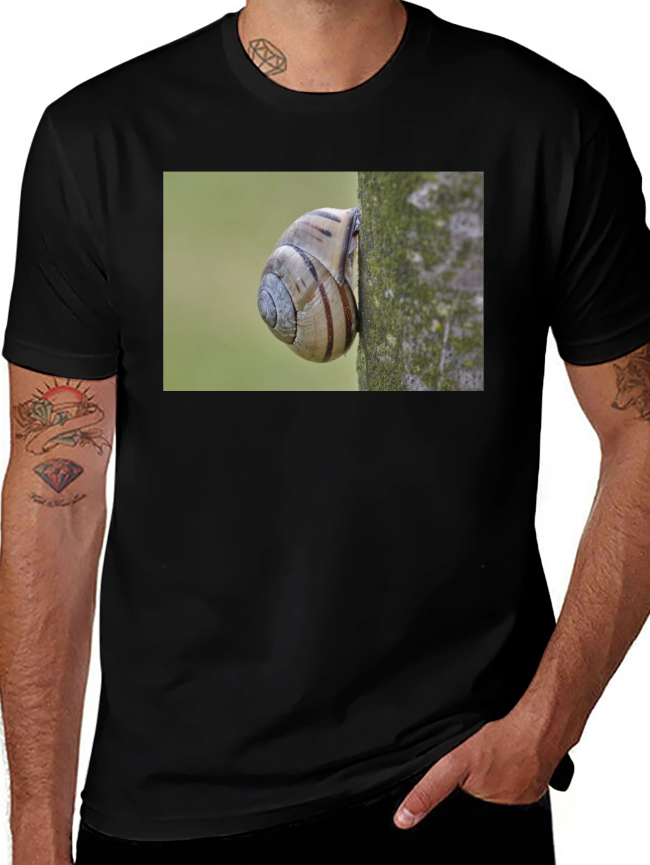 Snail on Tree Black T-Shirt