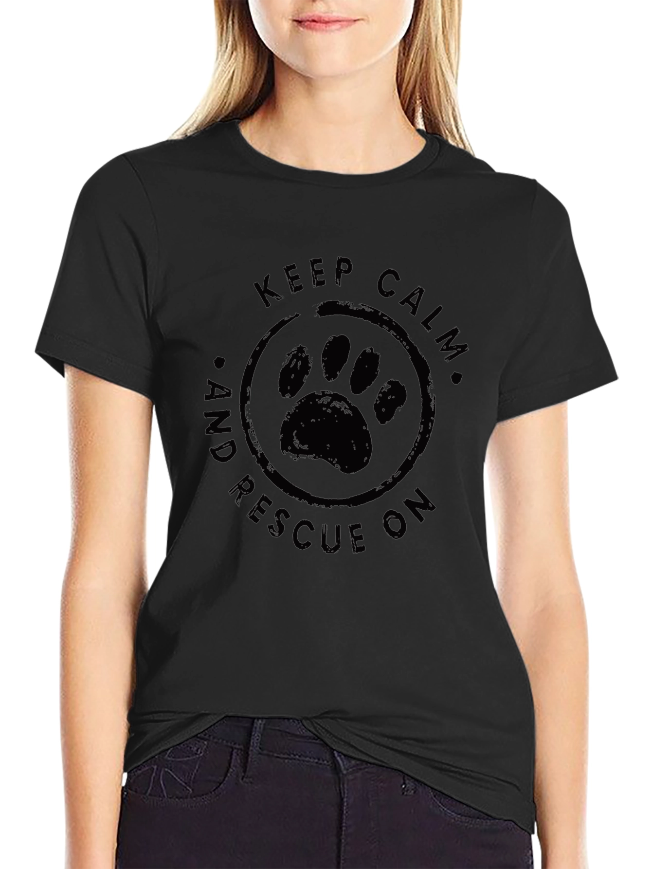 Keep Calm and Rescue On Graphic Tee - Black