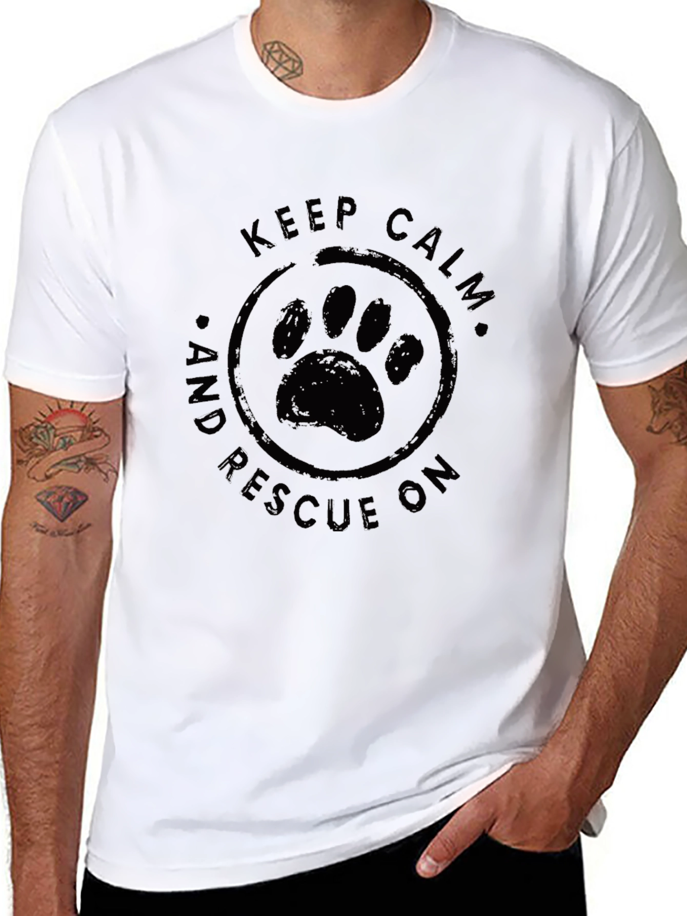 Keep Calm and Rescue On Graphic Tee - Black