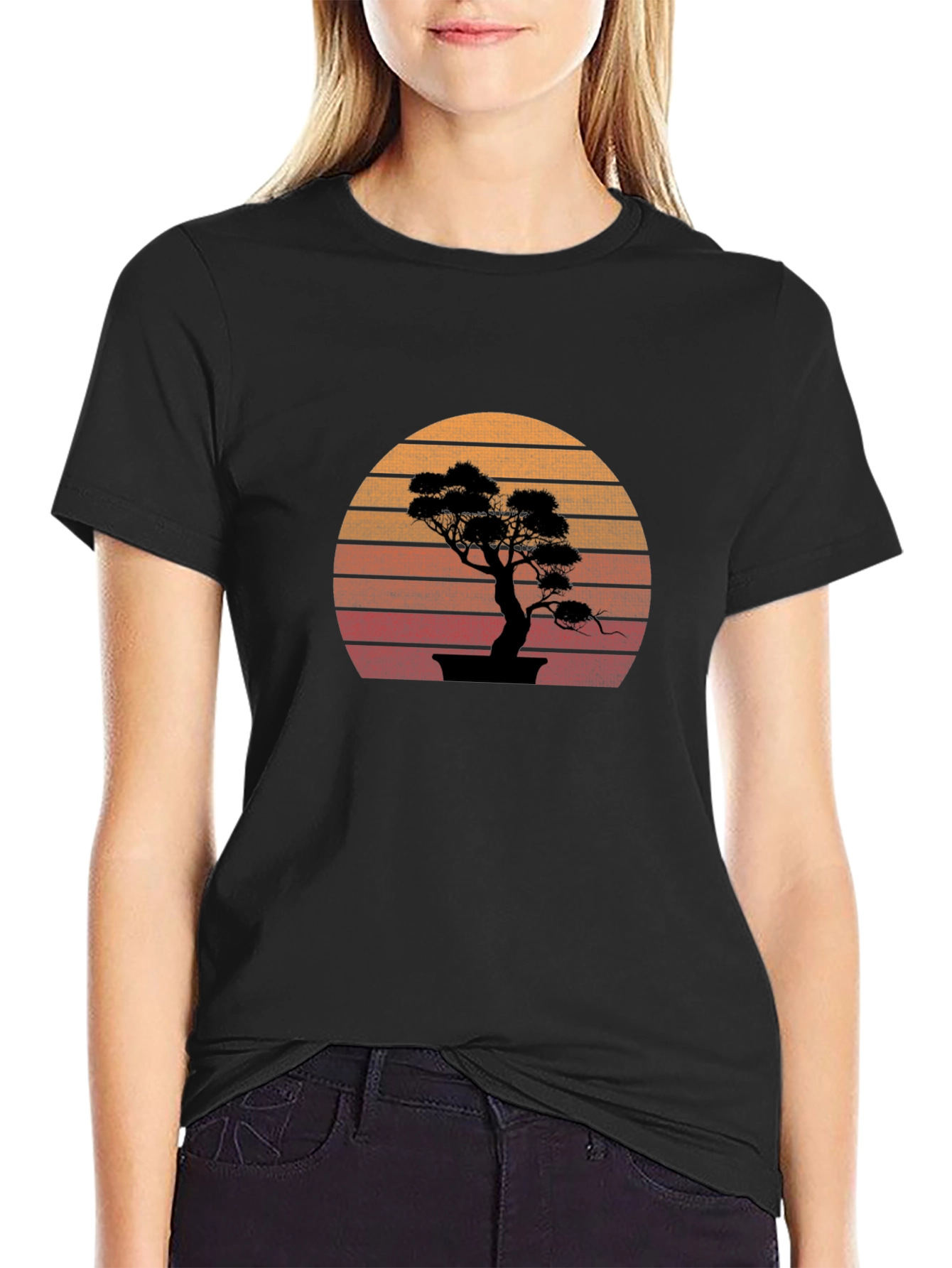 Bonsai Sunset Graphic Tee - Stylish Black T-Shirt