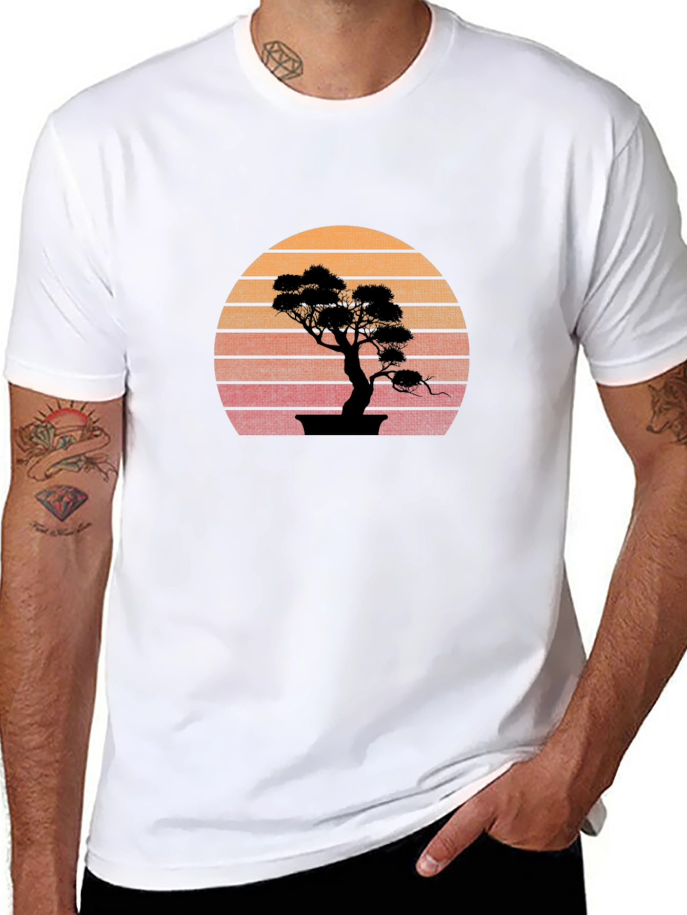 Bonsai Sunset Graphic Tee - Stylish Black T-Shirt