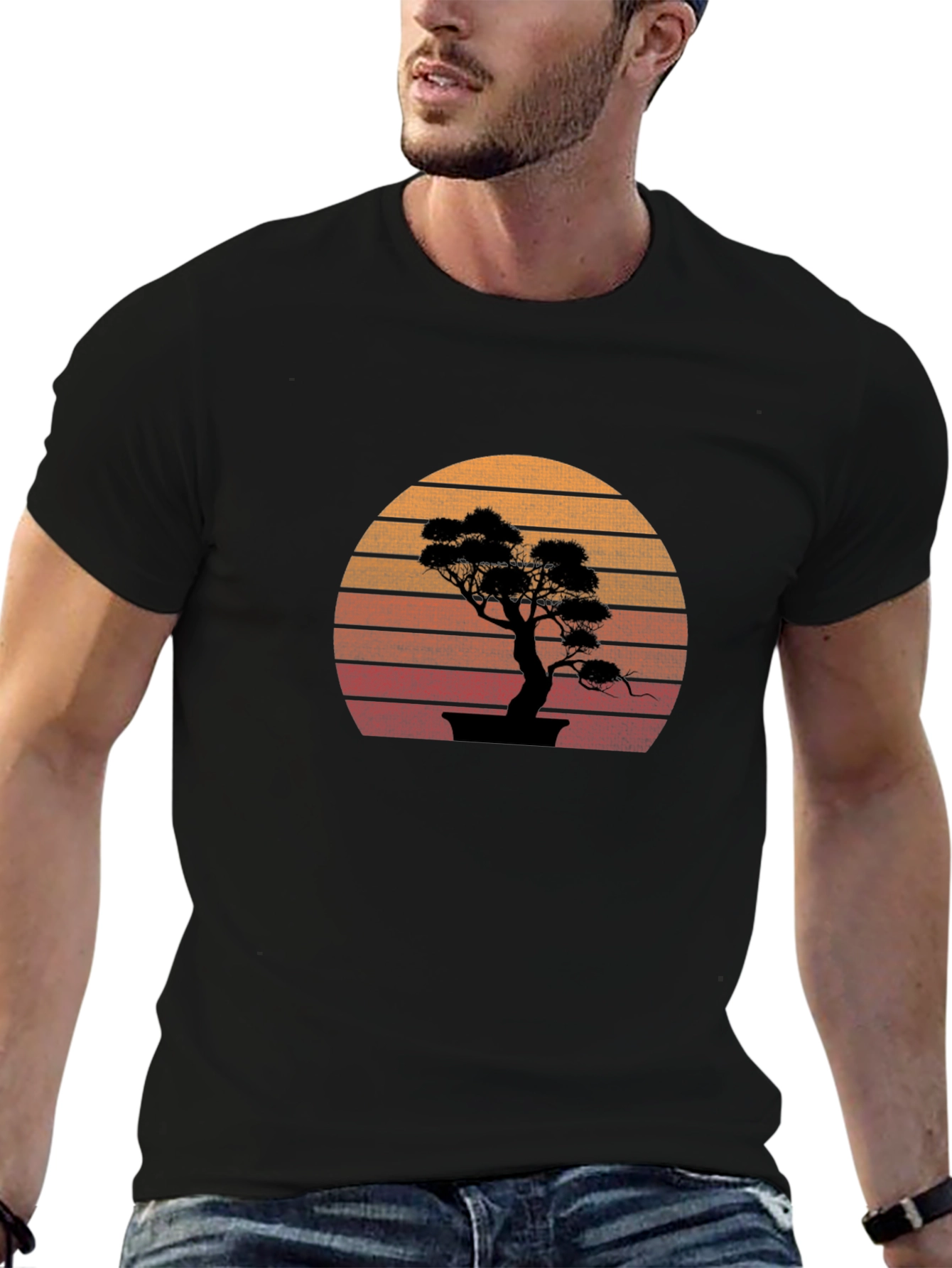 Bonsai Sunset Graphic Tee - Stylish Black T-Shirt