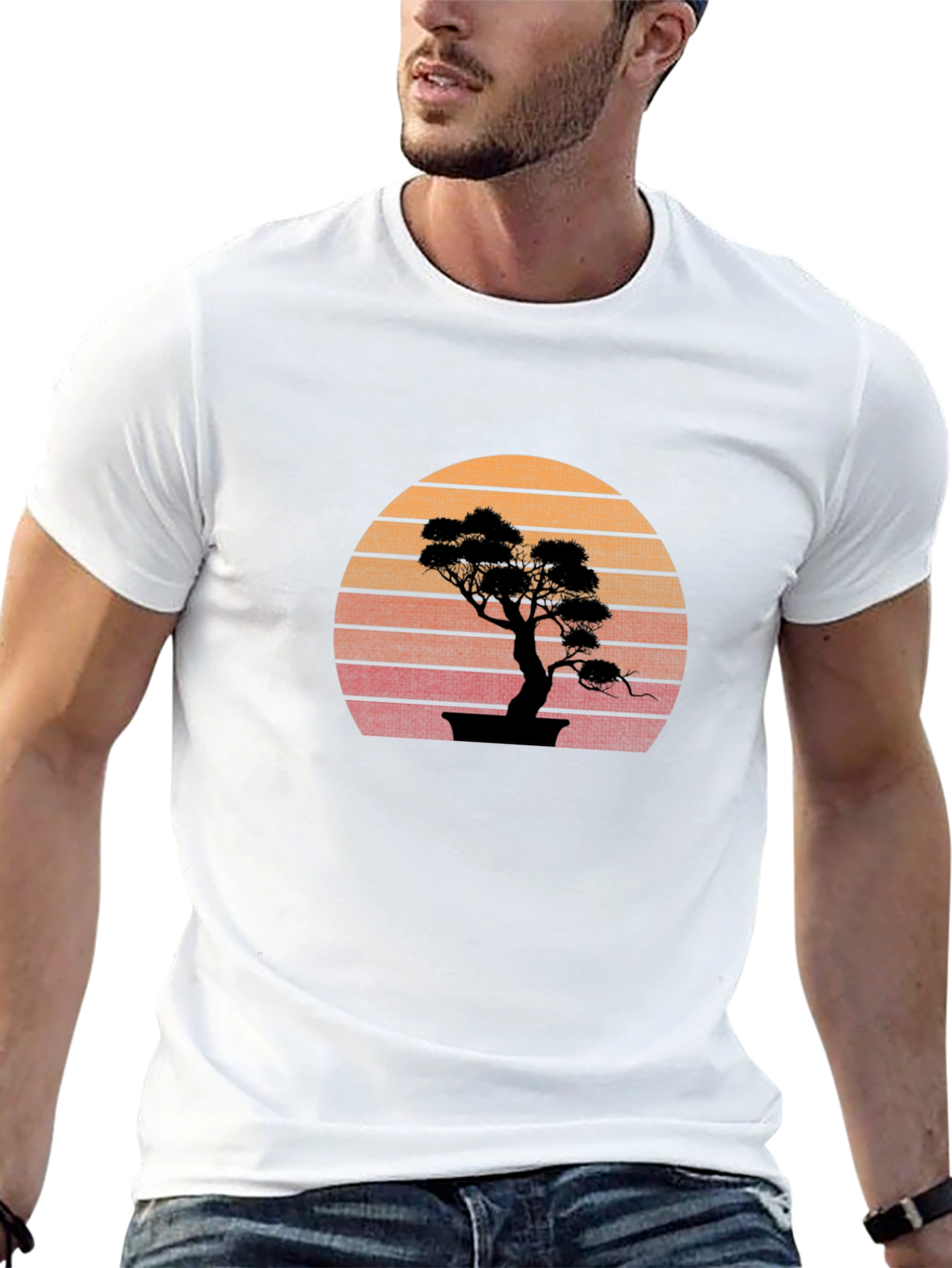 Bonsai Sunset Graphic Tee - Stylish Black T-Shirt
