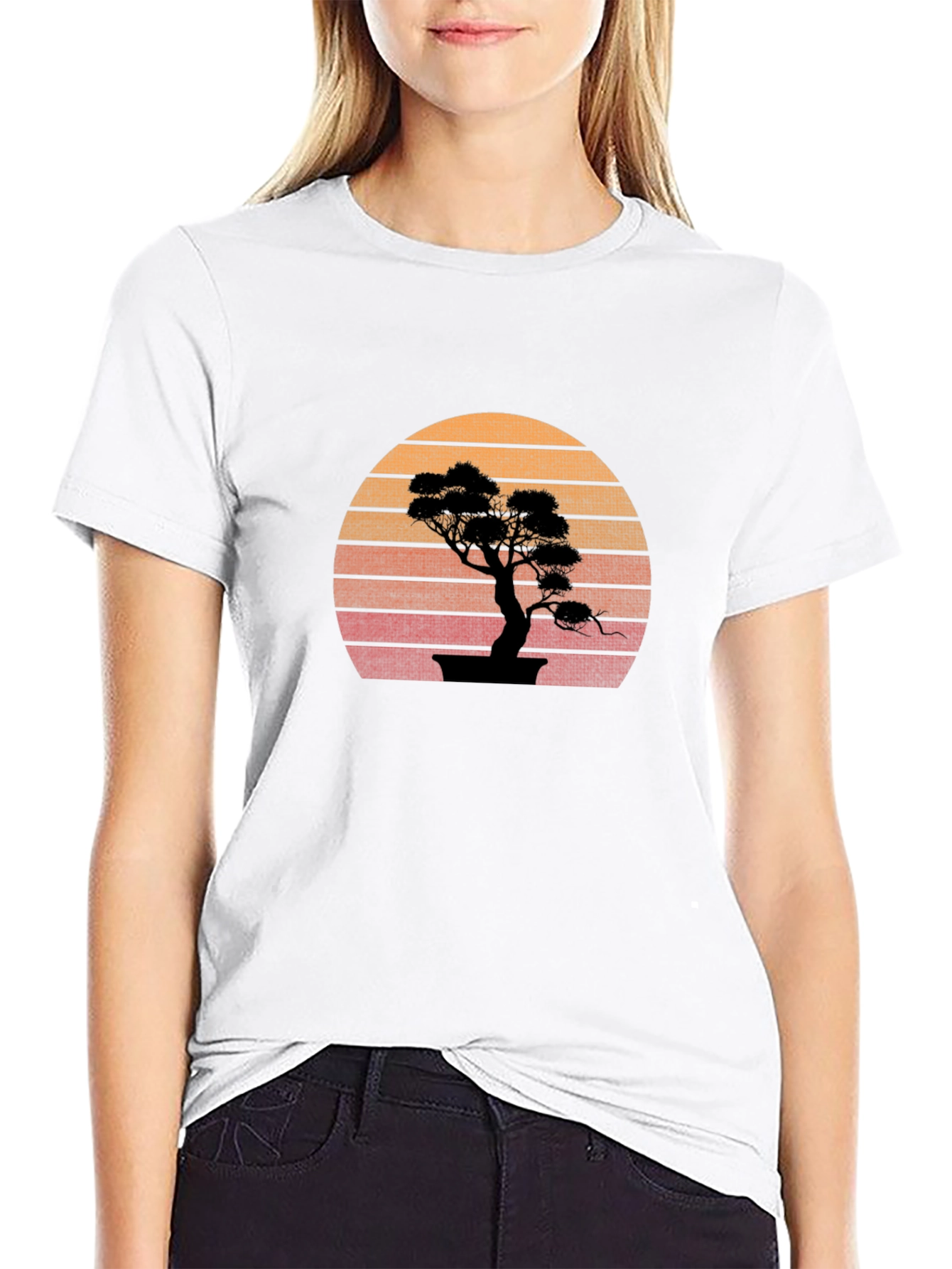 Bonsai Sunset Graphic Tee - Stylish Black T-Shirt