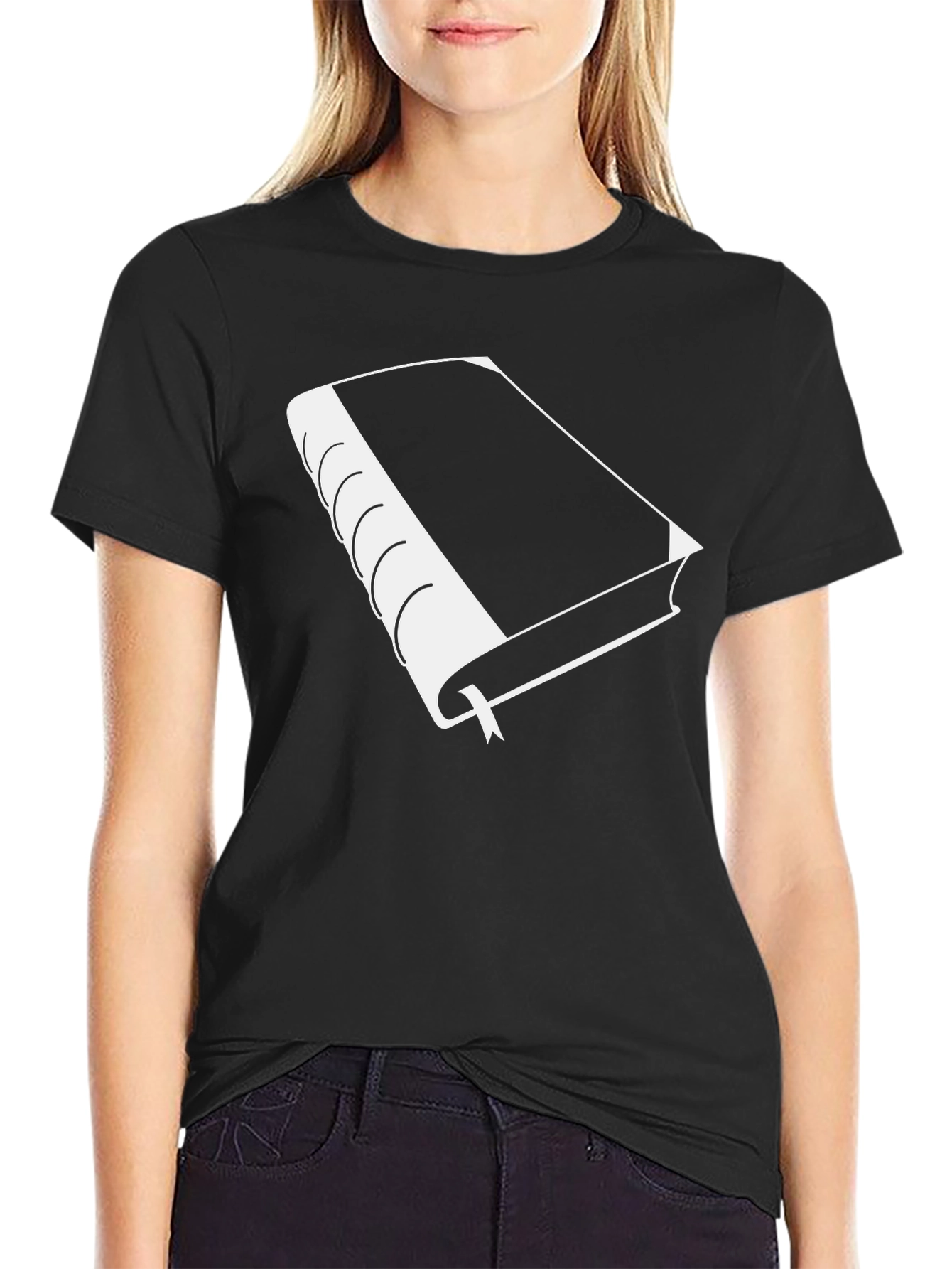 Book Lovers Tee - White Book on Black Cotton
