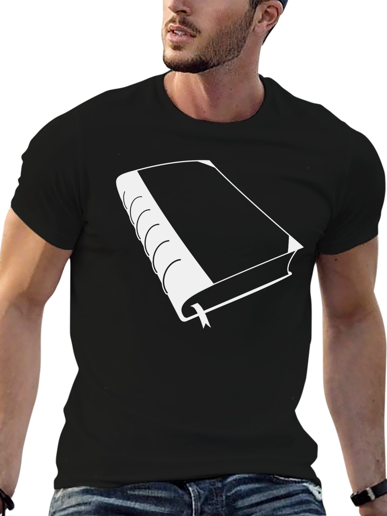 Book Lovers Tee - White Book on Black Cotton