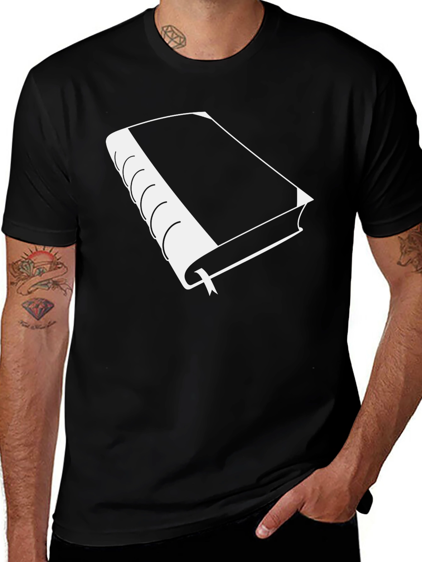 Book Lovers Tee - White Book on Black Cotton