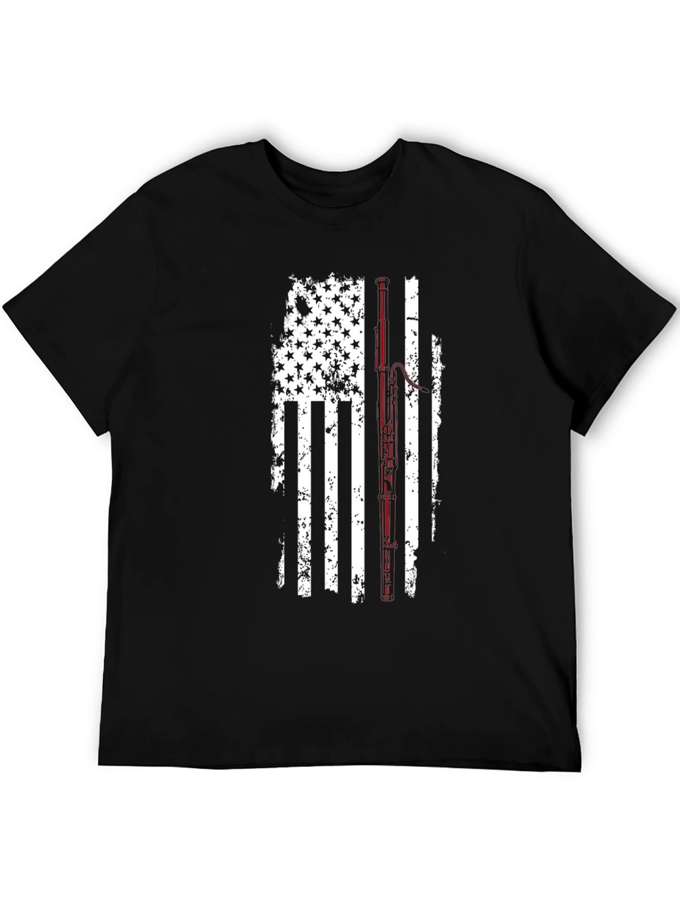 Distressed American Flag Fishing Rod Graphic T-Shirt