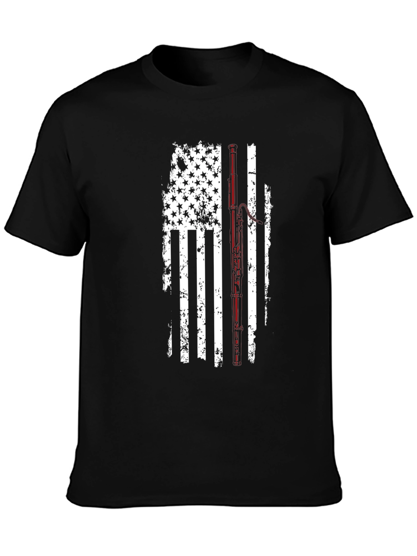 Distressed American Flag Fishing Rod Graphic T-Shirt