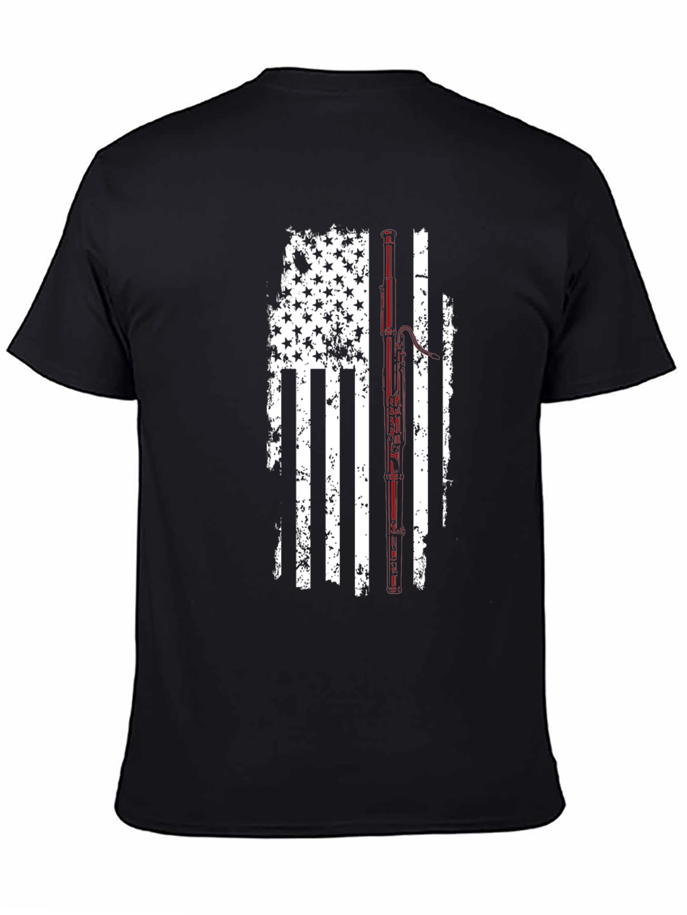 Distressed American Flag Fishing Rod Graphic T-Shirt