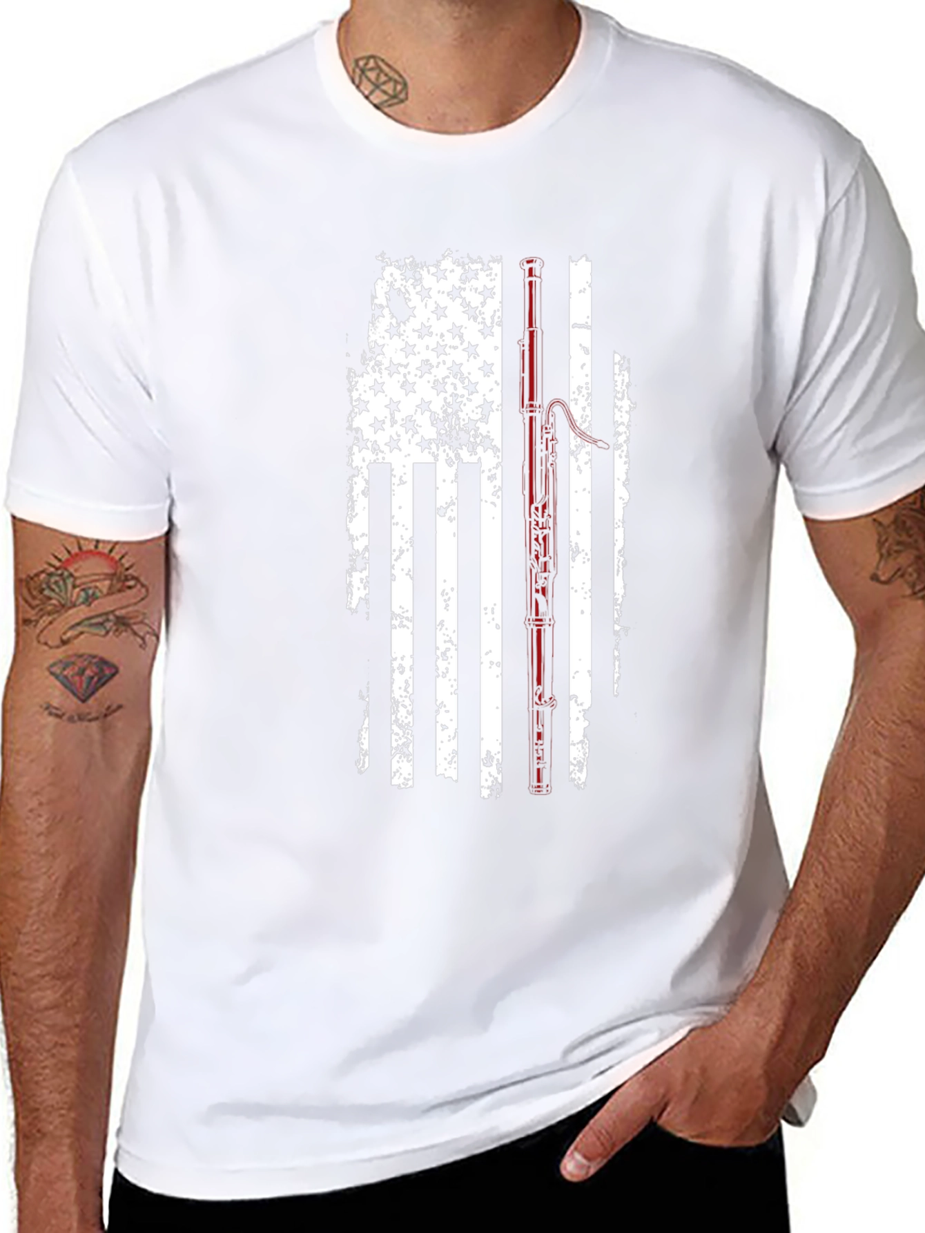 Distressed American Flag Fishing Rod Graphic T-Shirt