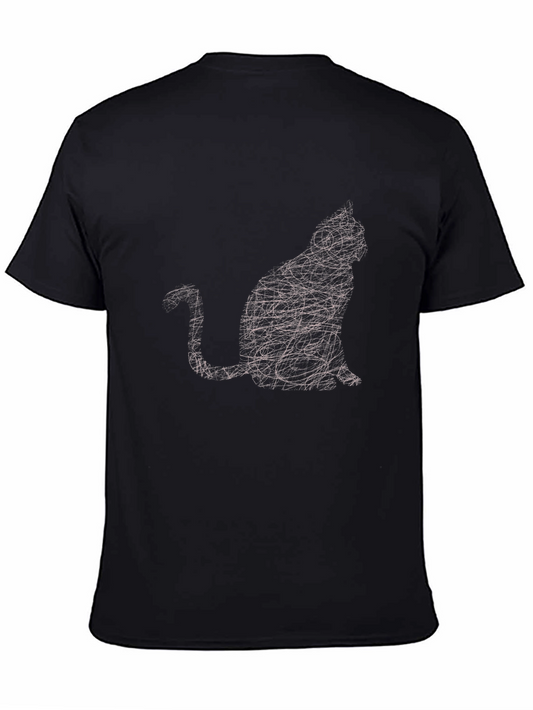 Abstract Cat Graphic Black T-Shirt