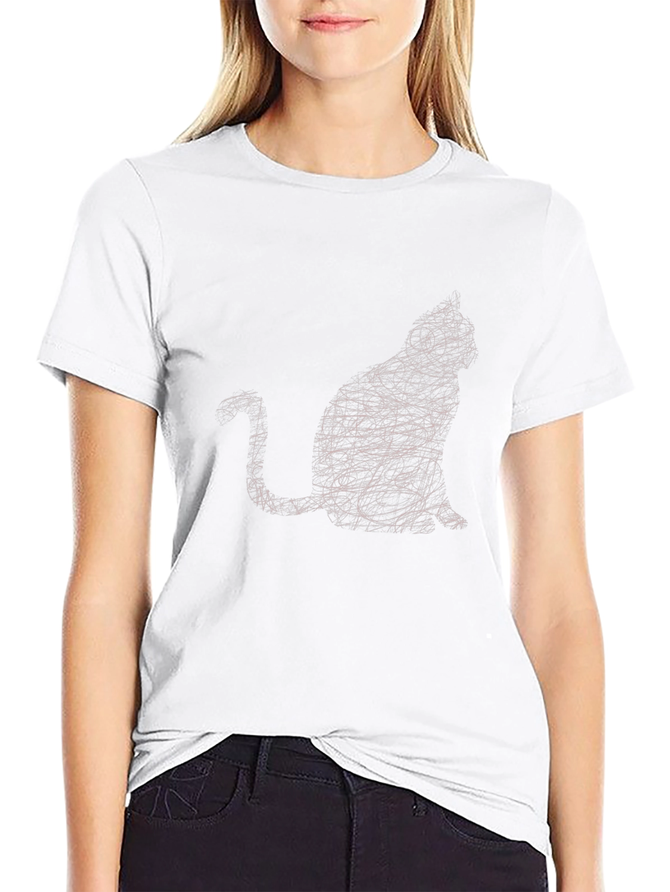 Abstract Cat Graphic Black T-Shirt