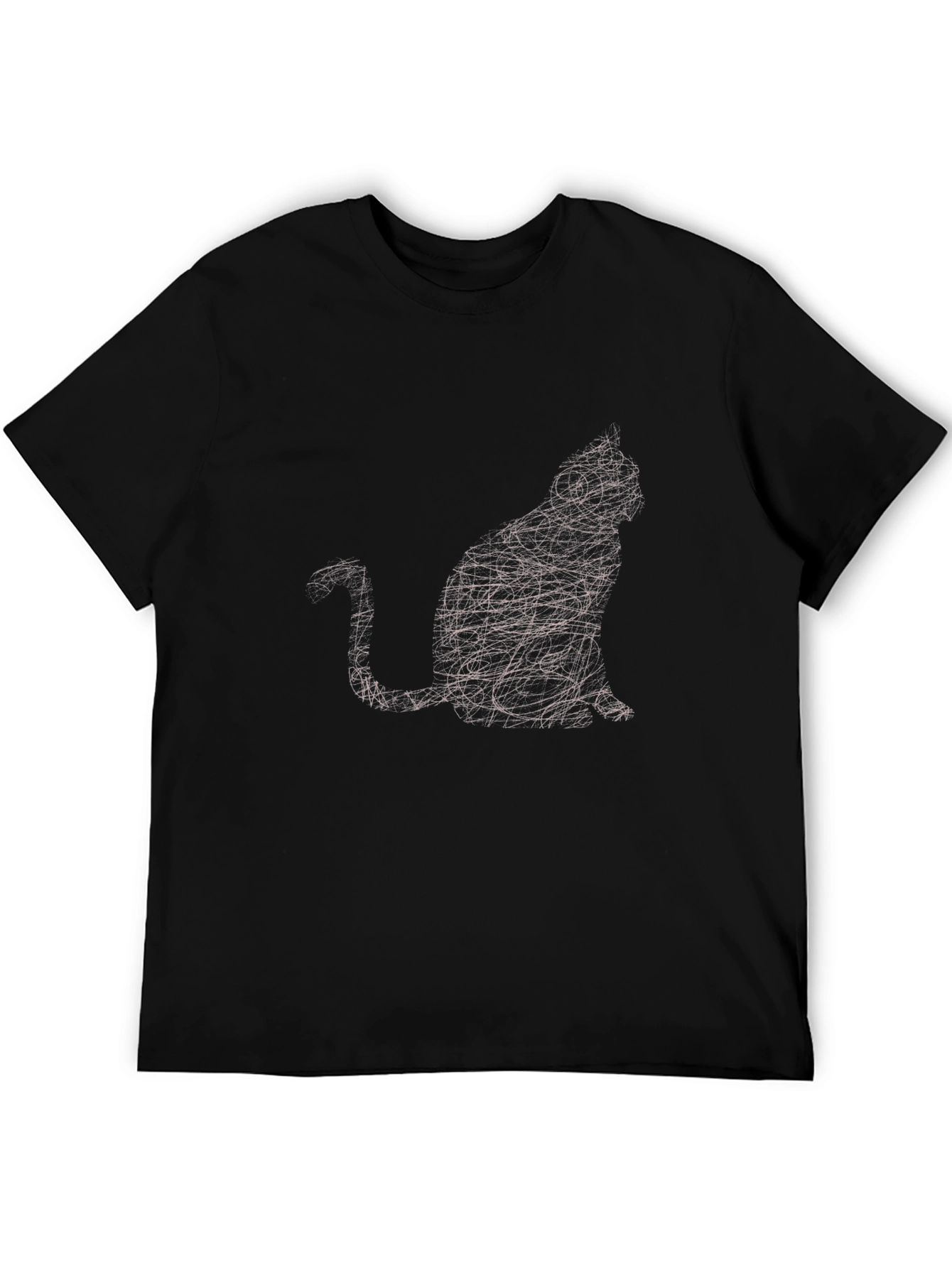 Abstract Cat Graphic Black T-Shirt