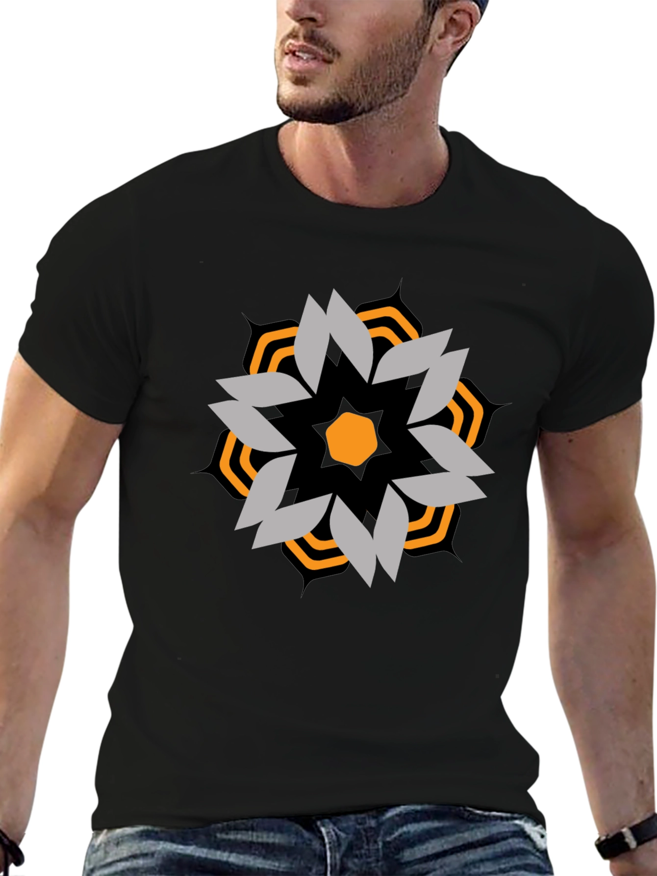 Geometric Graphic Tee - Stylish Black T-Shirt