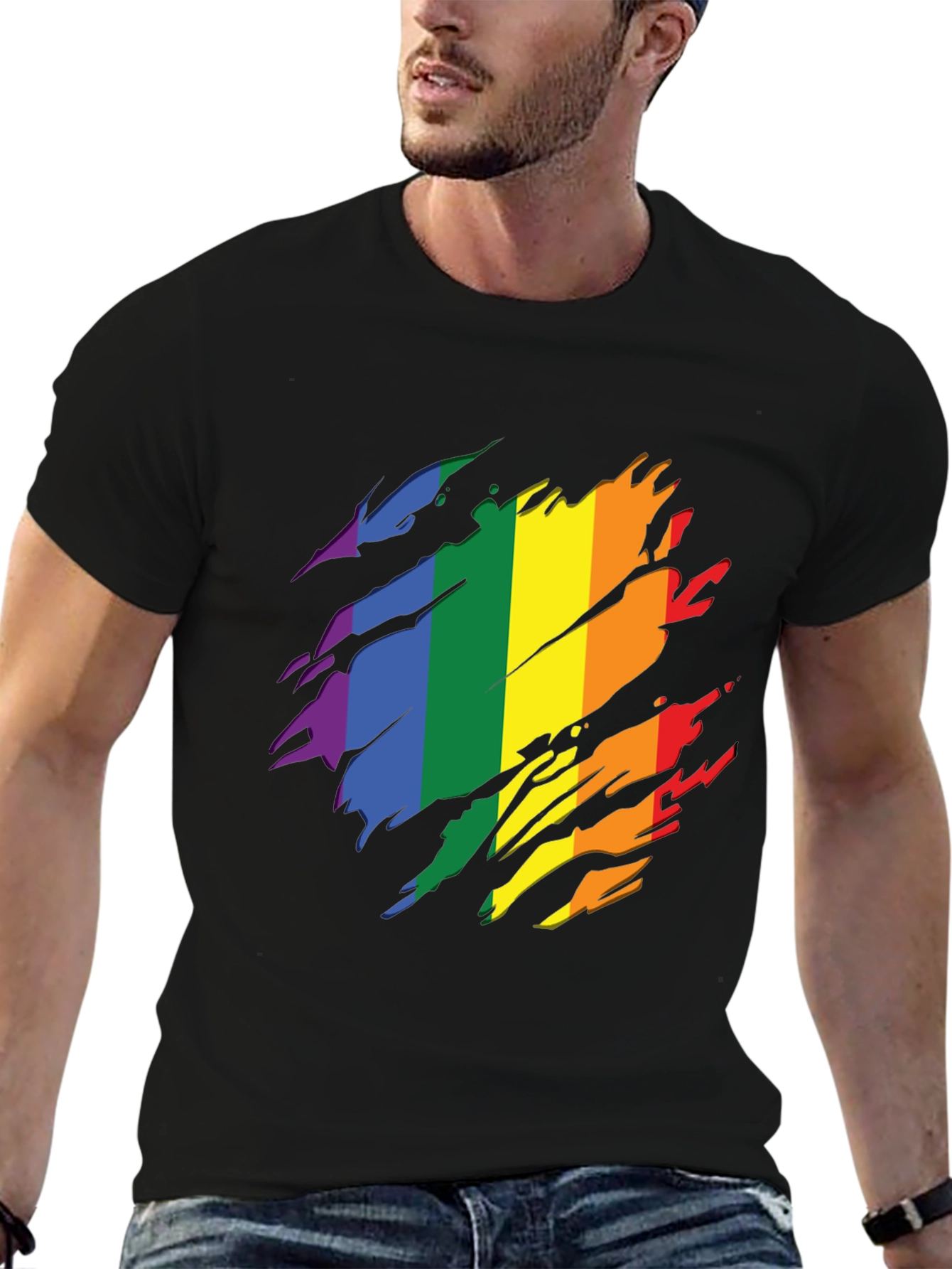 Pride Rainbow Graphic Tee - Stylish Black T-Shirt