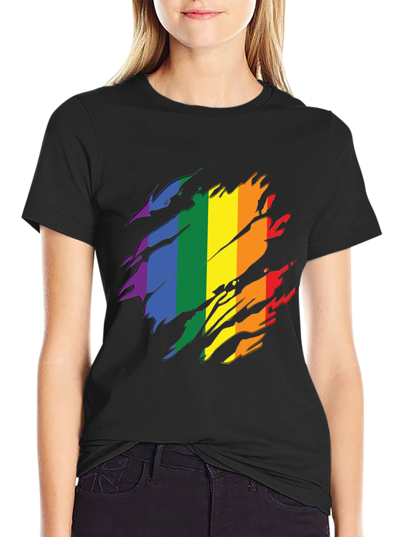 Pride Rainbow Graphic Tee - Stylish Black T-Shirt