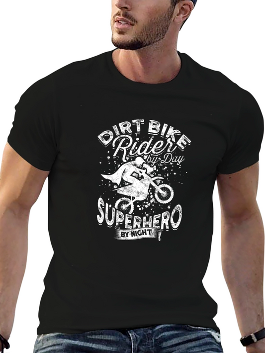 Dirt Bike Rider Superhero Black Graphic Tee