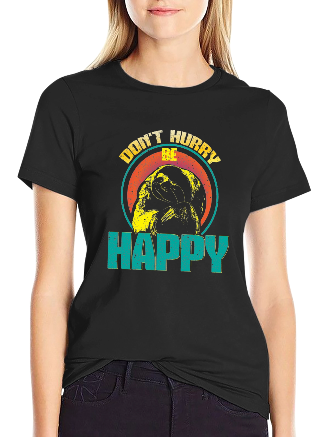 Dont Hurry Be Happy Sloth Graphic T-Shirt
