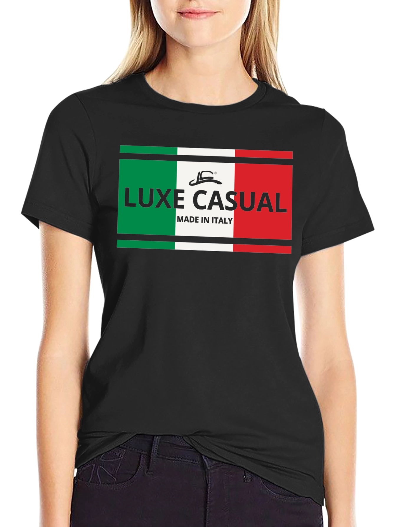 Luxe Casual Italy Flag T-Shirt - Black