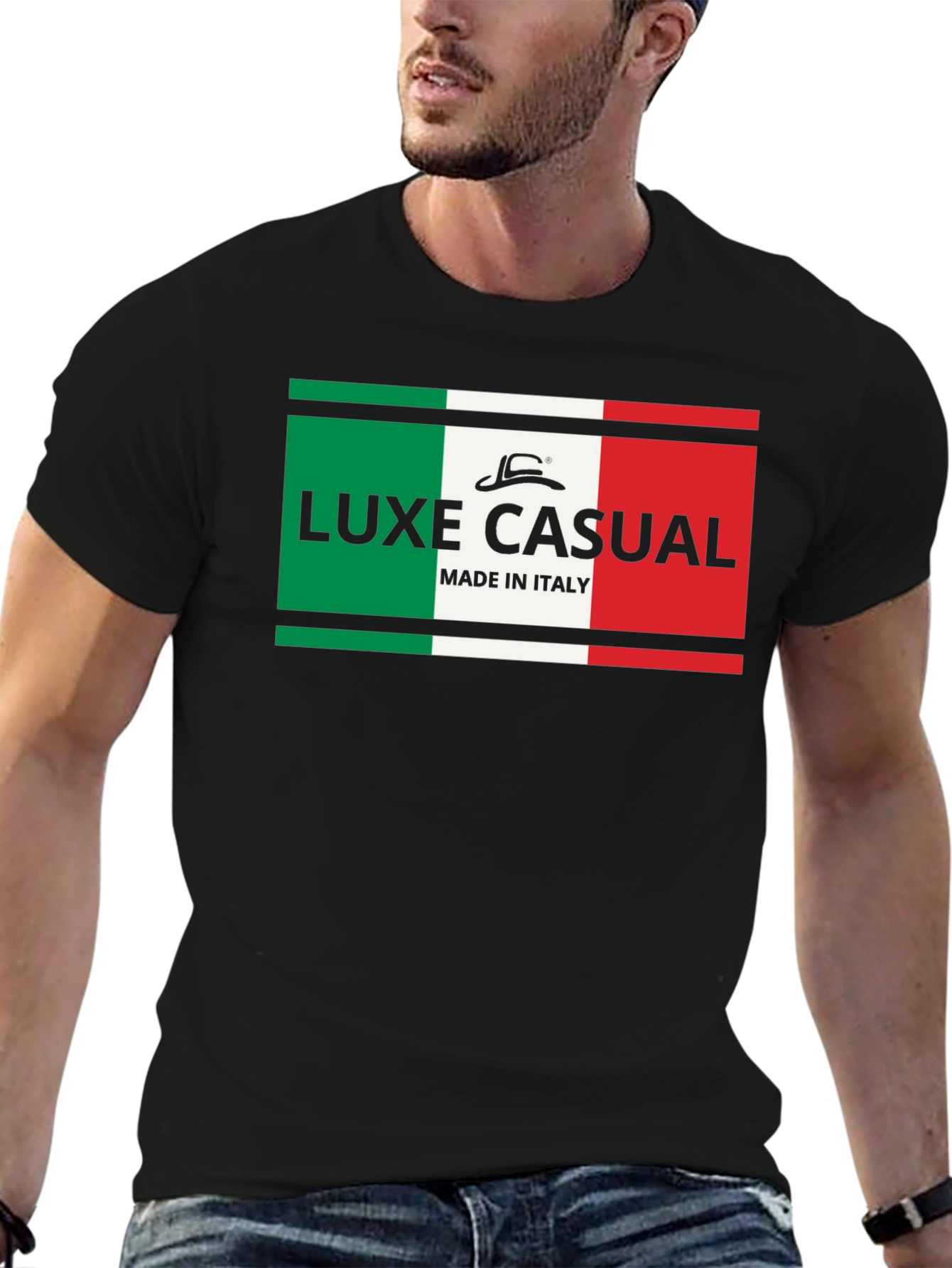 Luxe Casual Italy Flag T-Shirt - Black