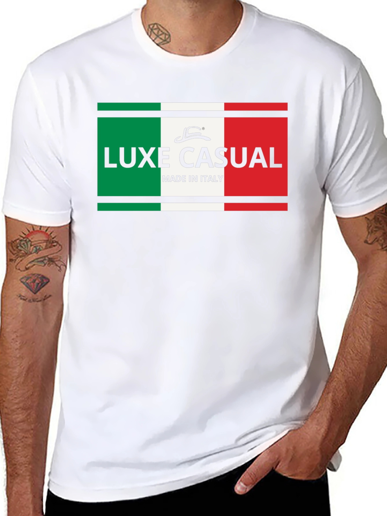 Luxe Casual Italy Flag T-Shirt - Black